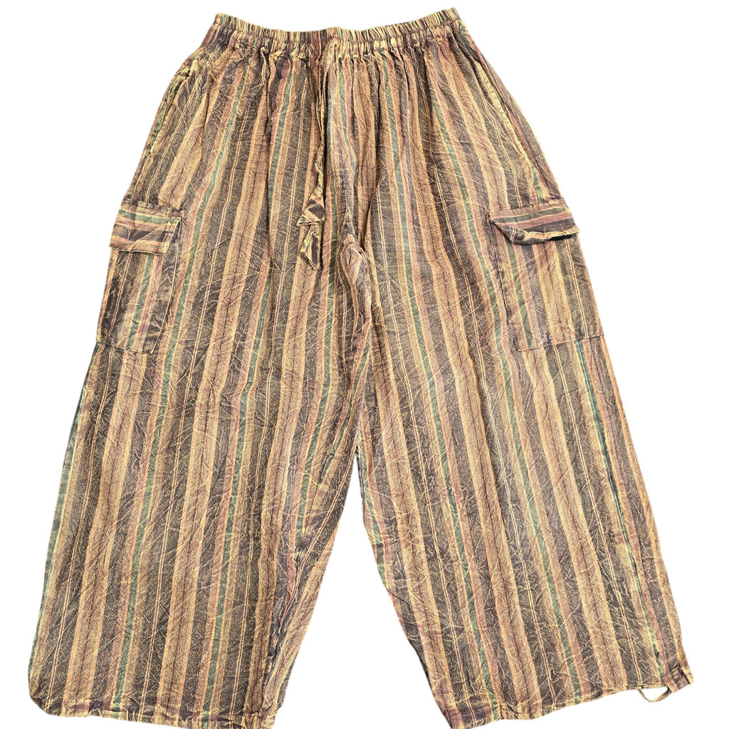 Boho Hippie, Handmade Casual Yellow, Cotton Stripe Pants