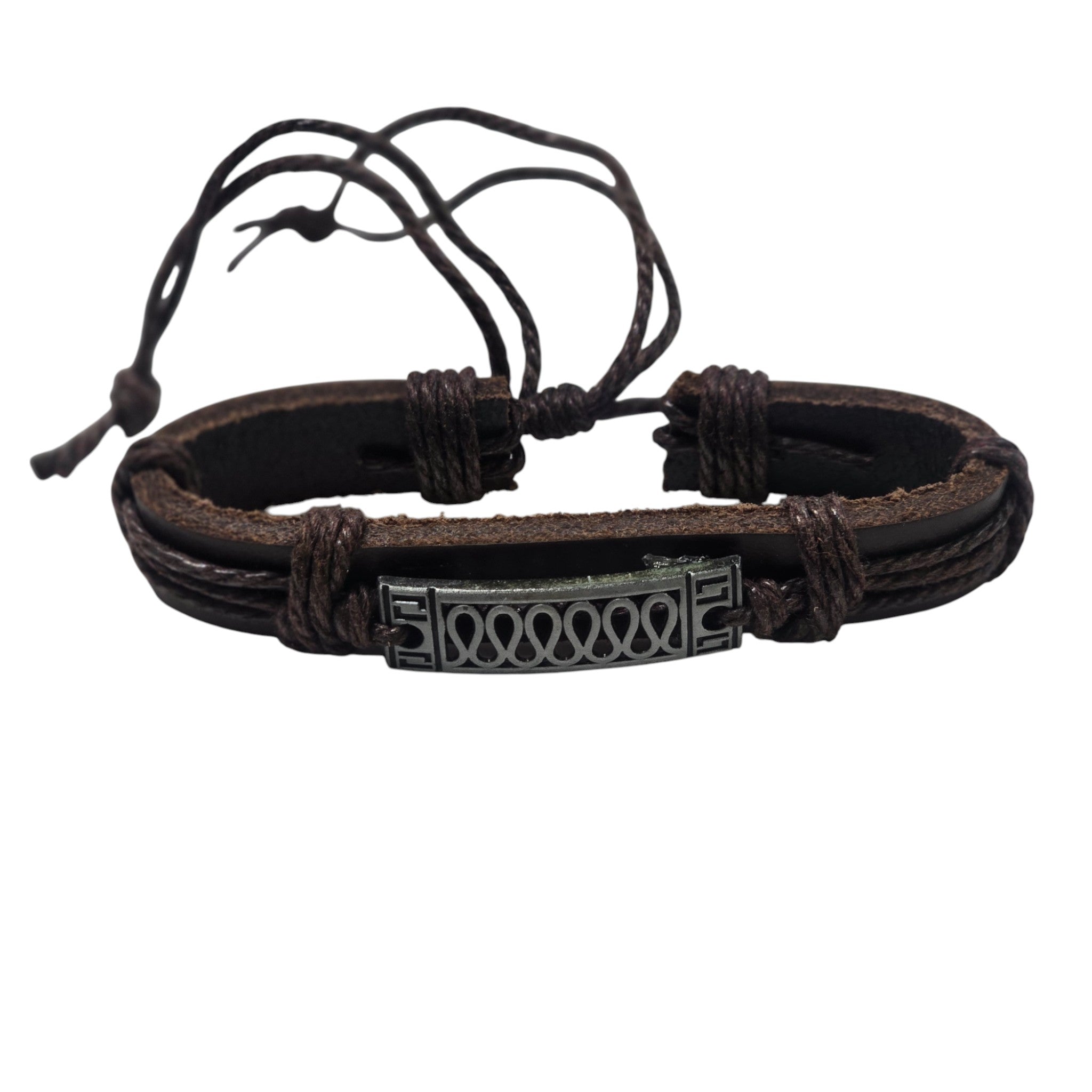 Hand-Woven Twine & Genuine Leather Adjustable Bracelet