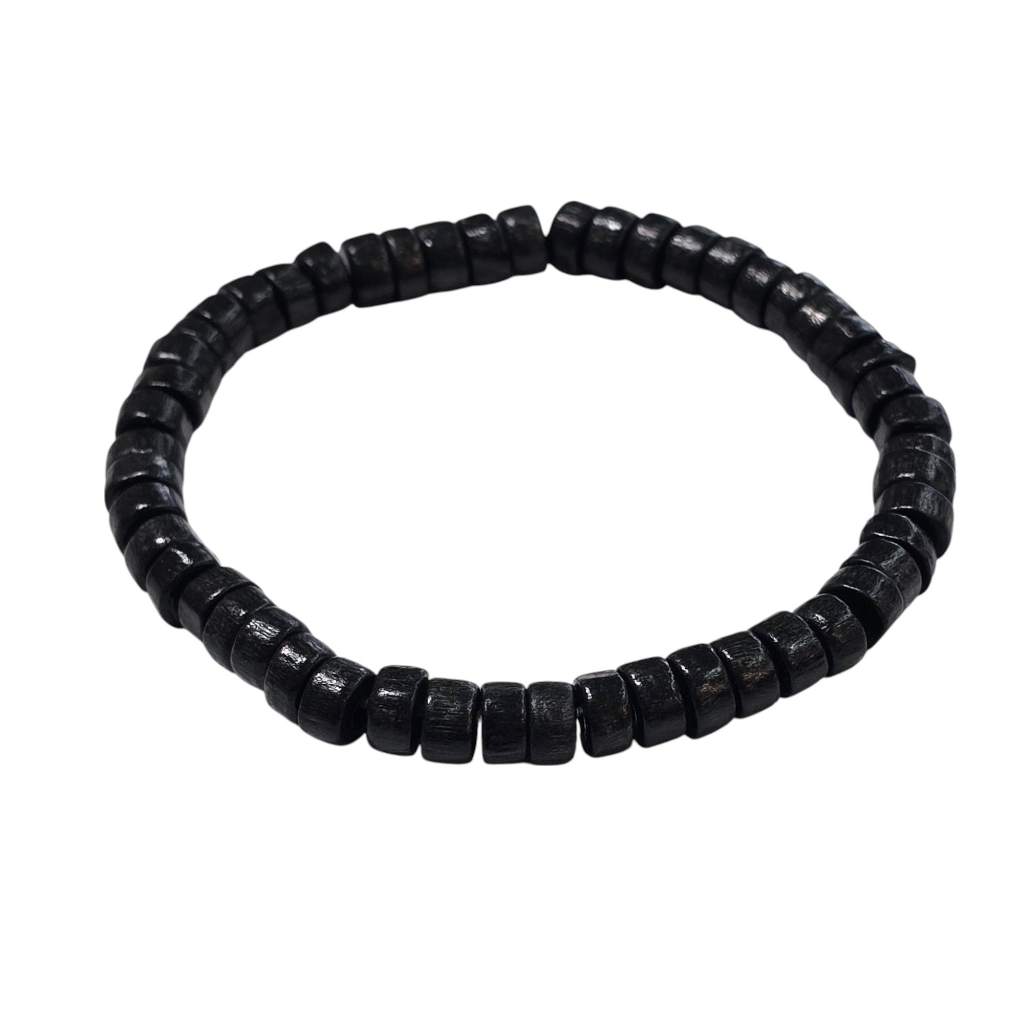 Hand-Carved Wood Bead Bracelet, Black in Color