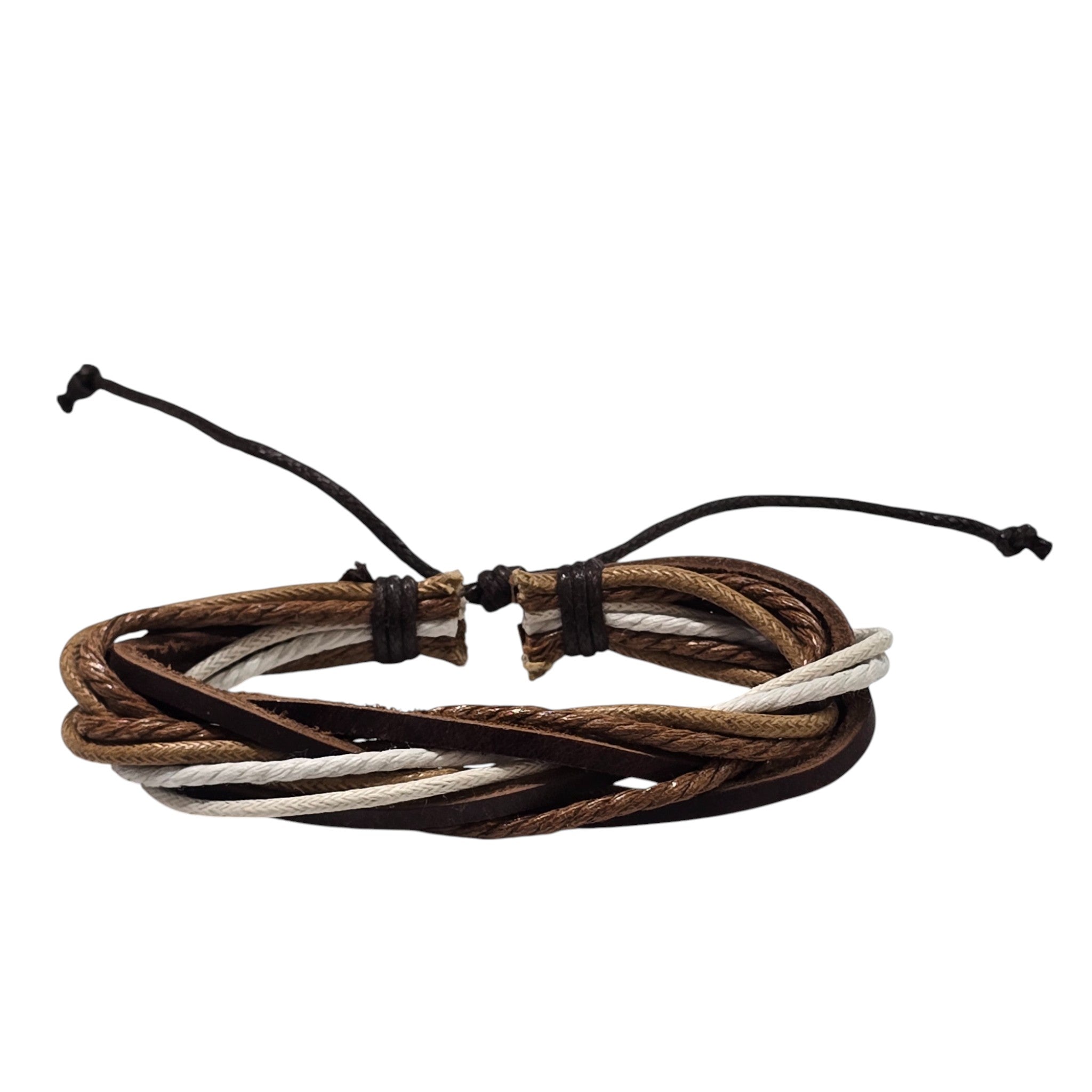 Hand-Woven Twine & Genuine Leather Adjustable Bracelet