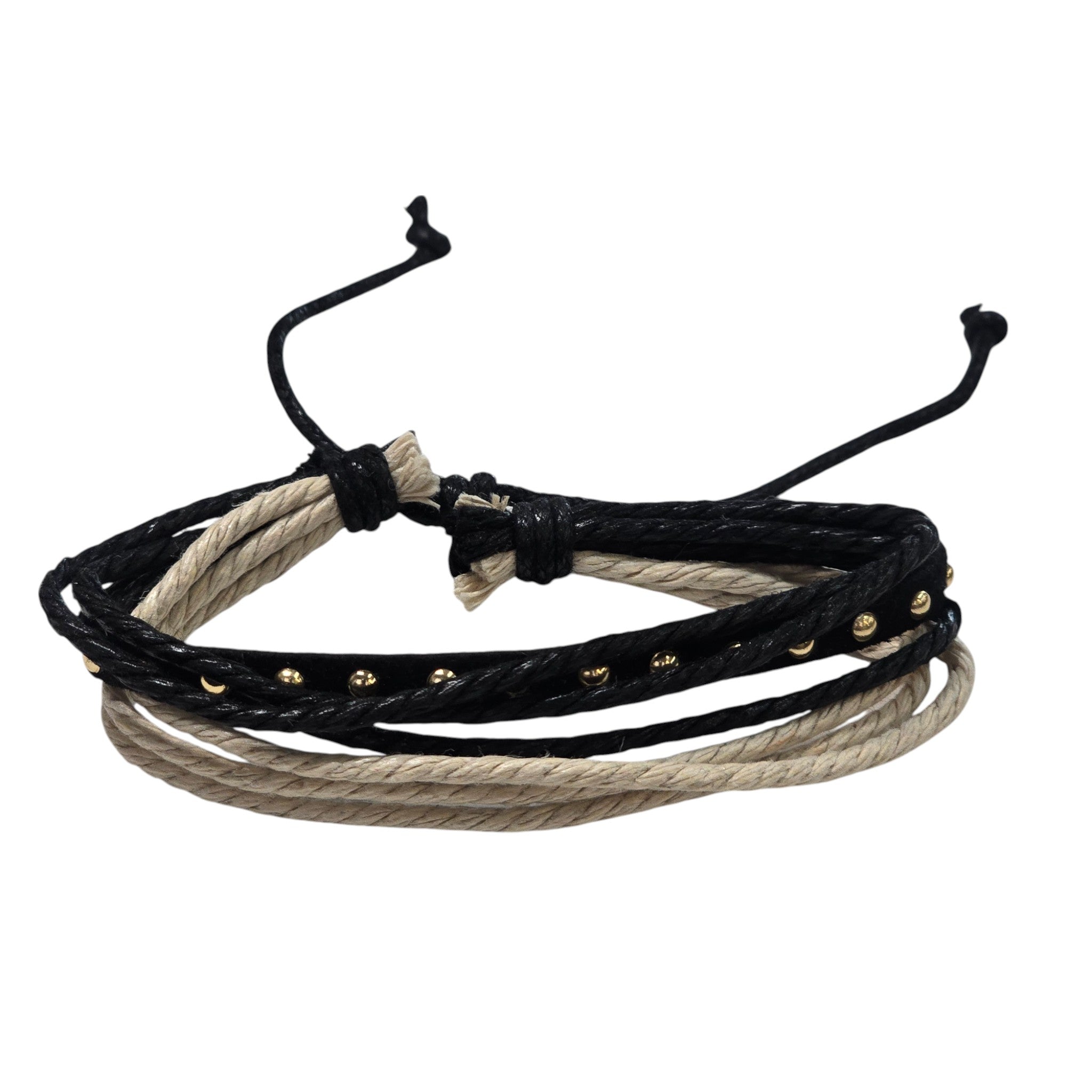 Hand-Woven Twine & Genuine Leather Adjustable Bracelet