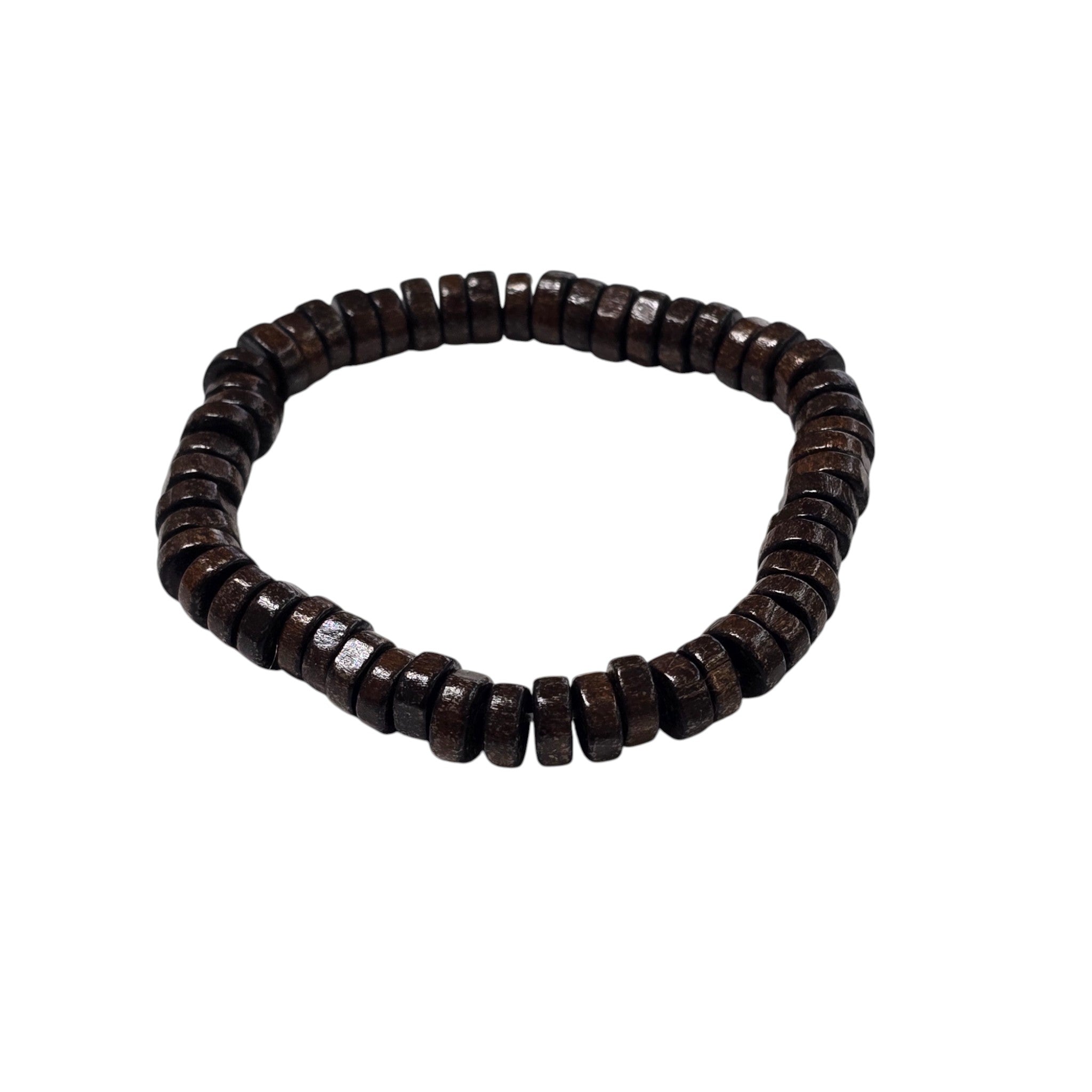 Hand-Carved Wooden Bead Bracelet, Dark Brown in Color
