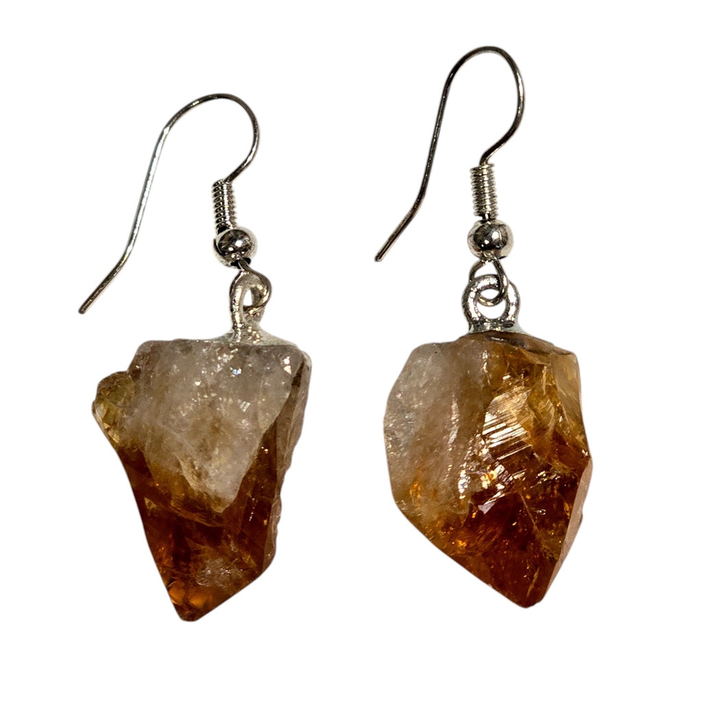 Natural Raw Citrine Stone Dangle Earrings