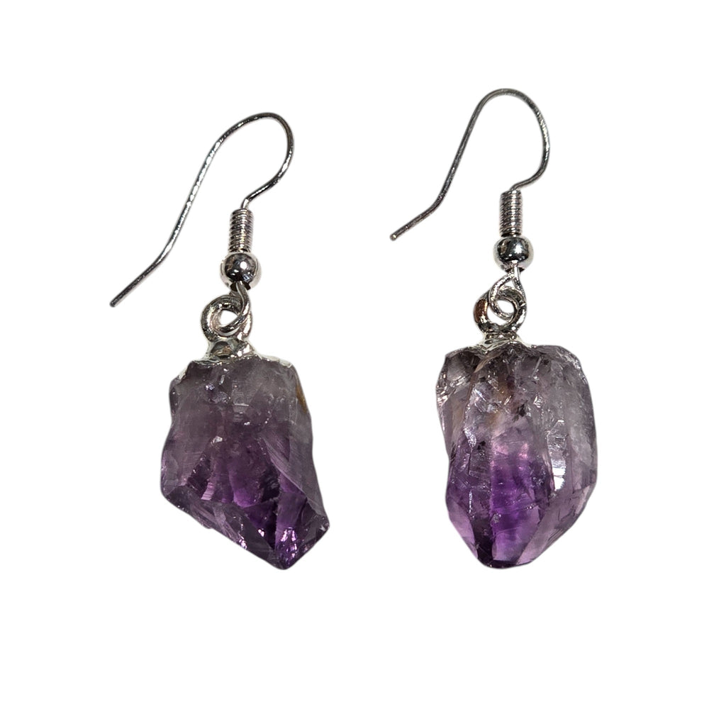 Natural Raw Amethyst Stone Dangle Earrings