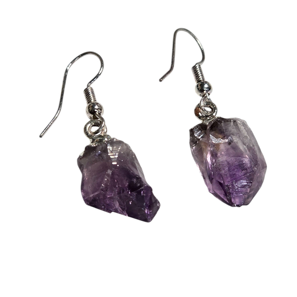 Natural Raw Amethyst Stone Dangle Earrings