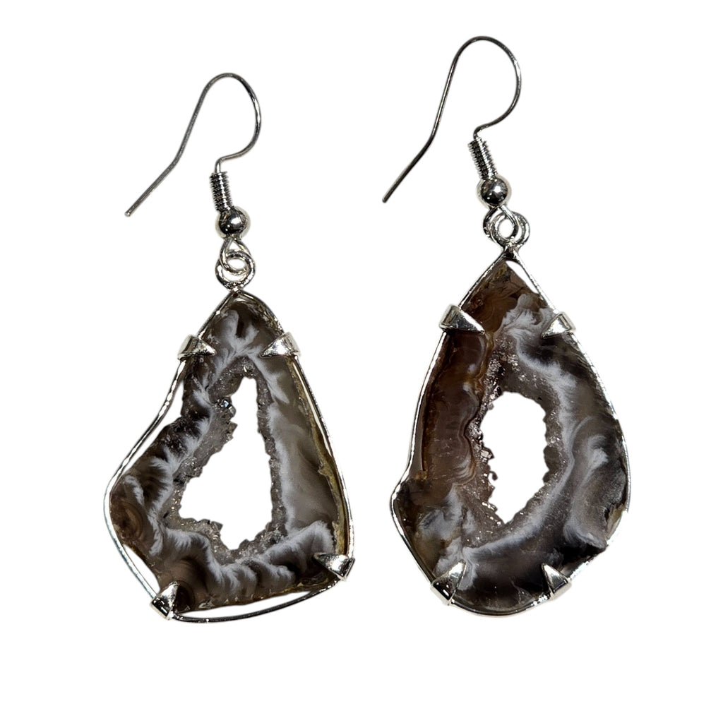 Natural Polished Geode Slice Dangle Earrings
