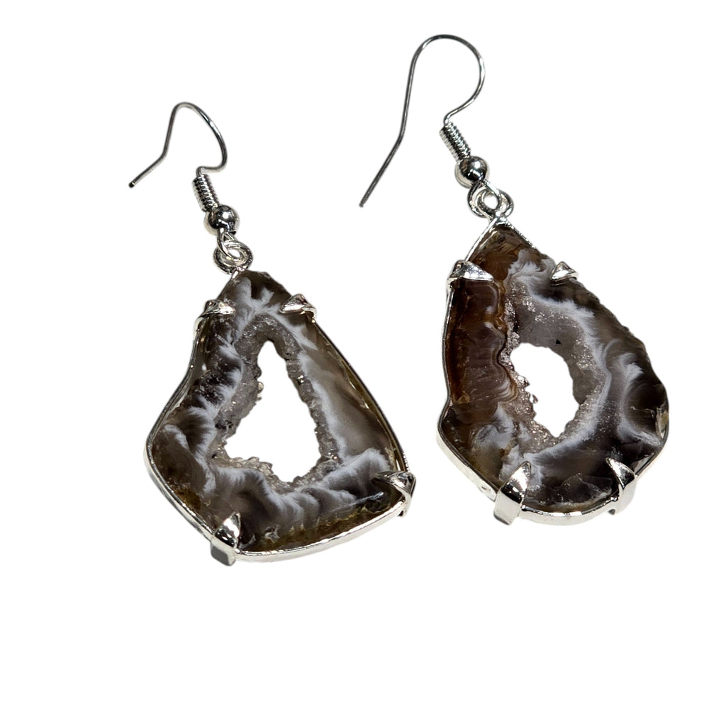 Natural Polished Geode Slice Dangle Earrings