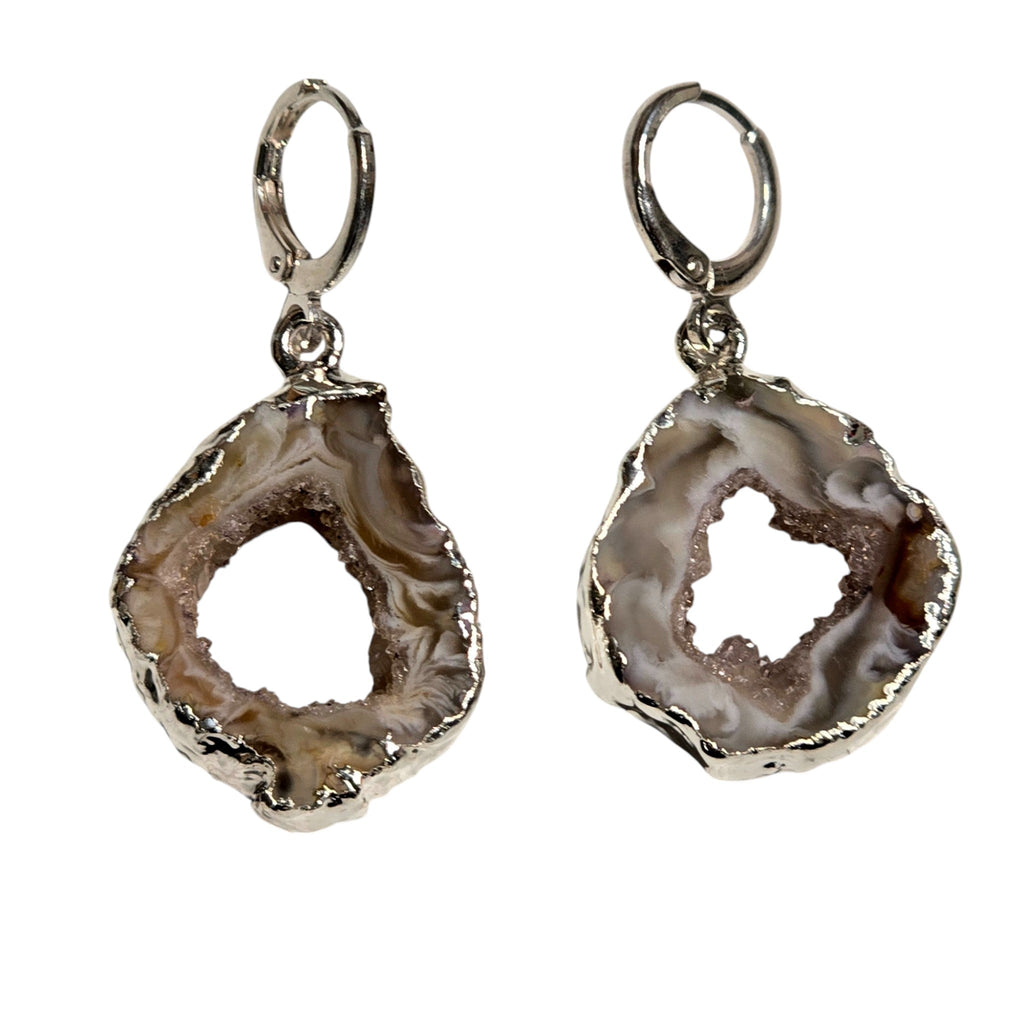 Natural Polished Geode Slice Click Hoop Earrings