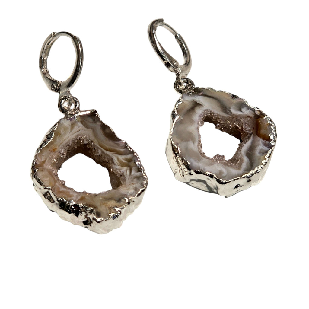 Natural Polished Geode Slice Click Hoop Earrings