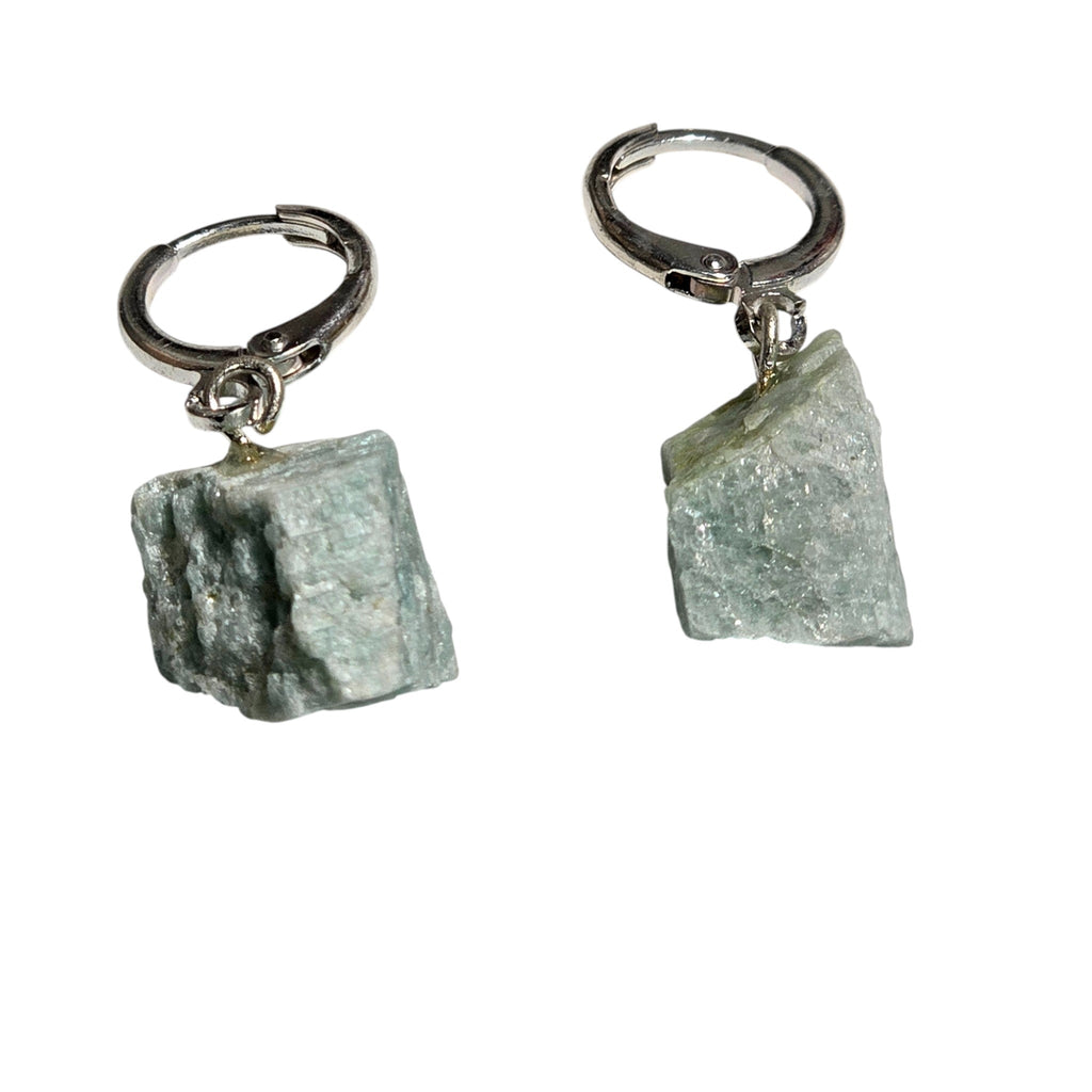 Natural Raw Green Aventurine Stone Click Hoop Earrings