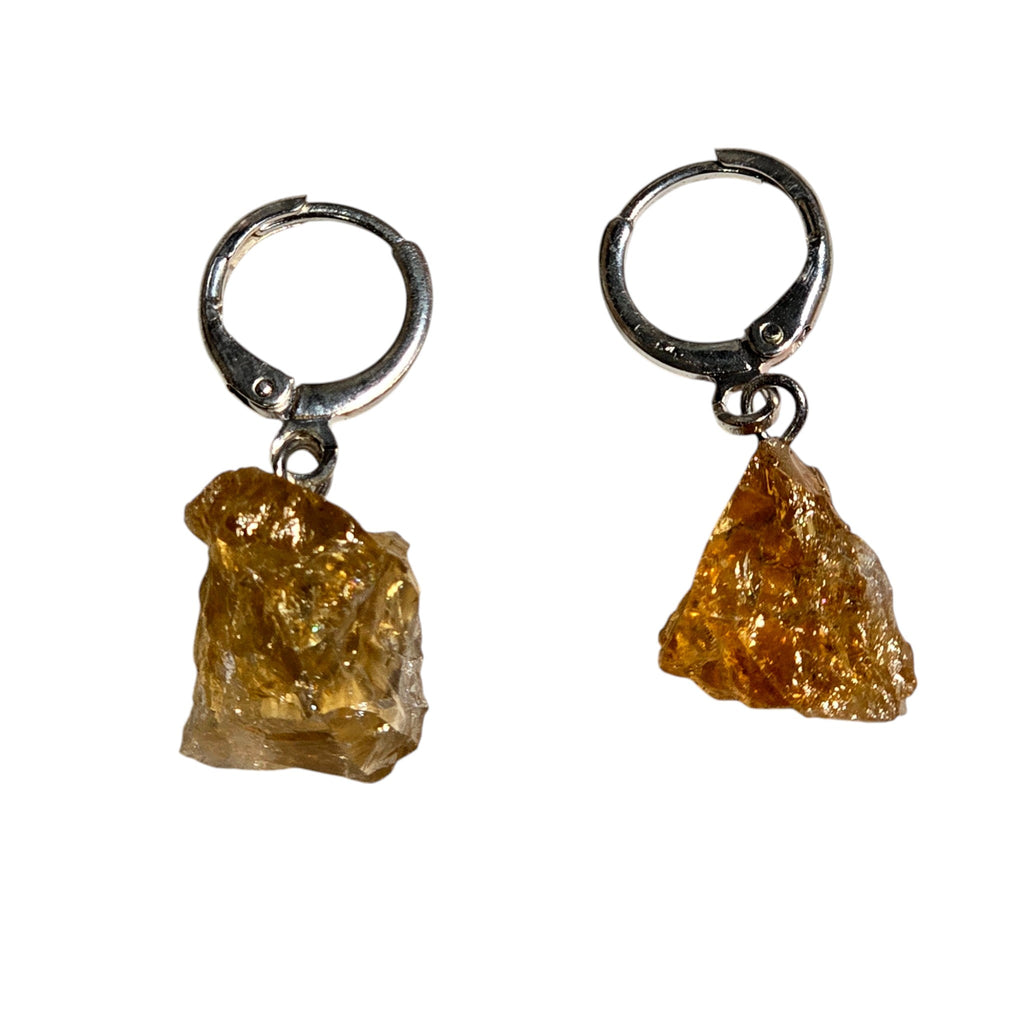 Natural Raw Citrine Stone Click Hoop Earrings