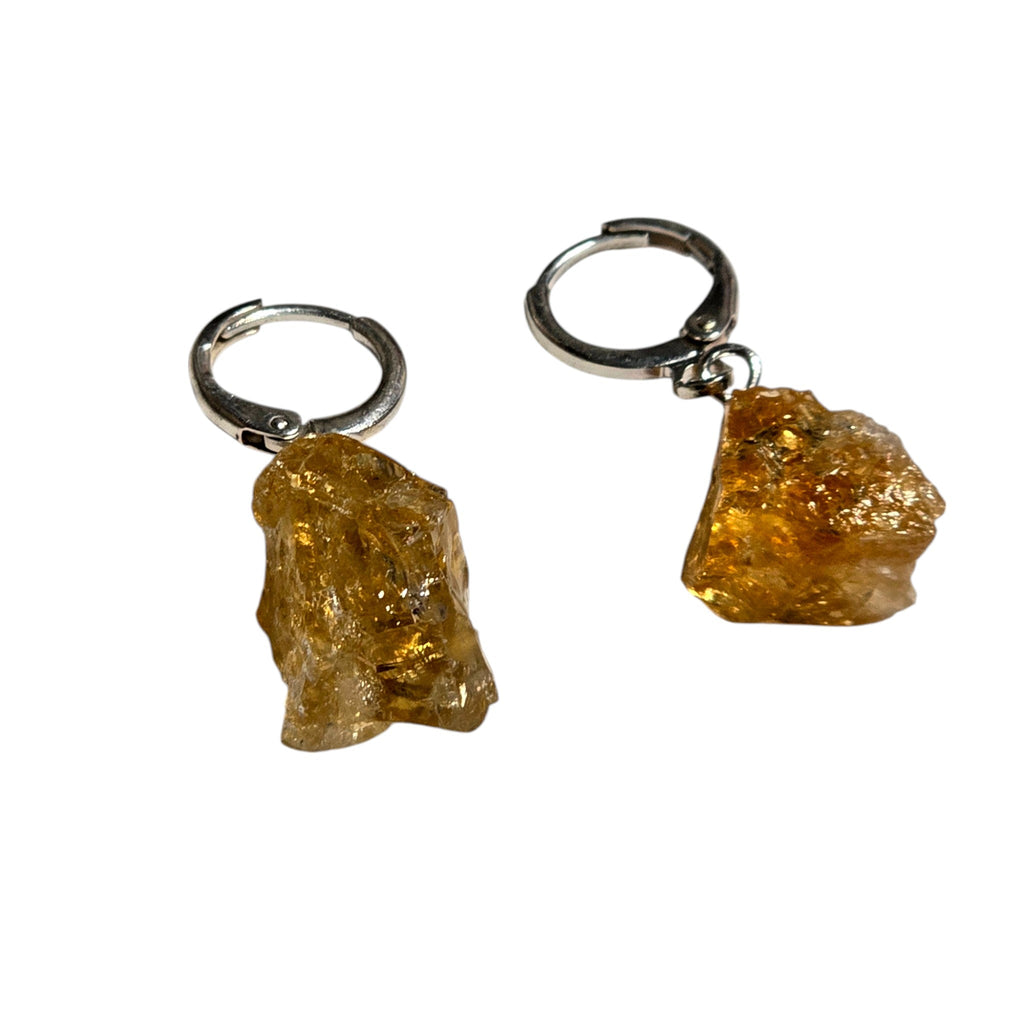 Natural Raw Citrine Stone Click Hoop Earrings