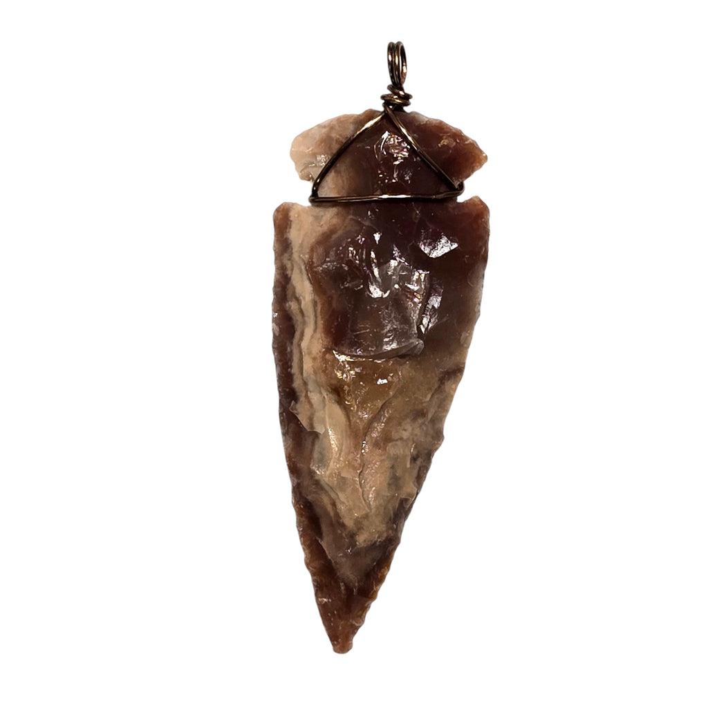 Hand Carved Polished Jasper Stone, Wire Wrapped Arrowhead Pendant