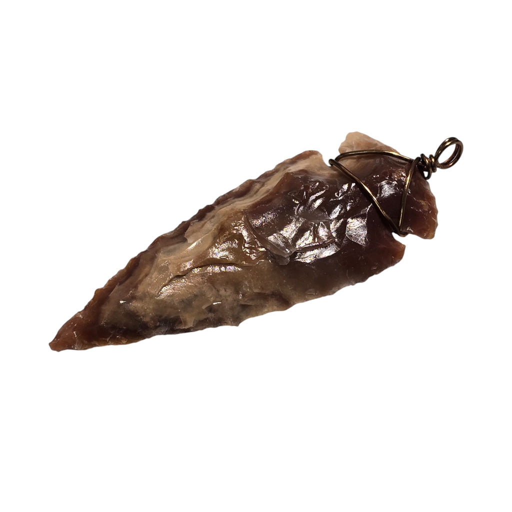 Hand Carved Polished Jasper Stone, Wire Wrapped Arrowhead Pendant