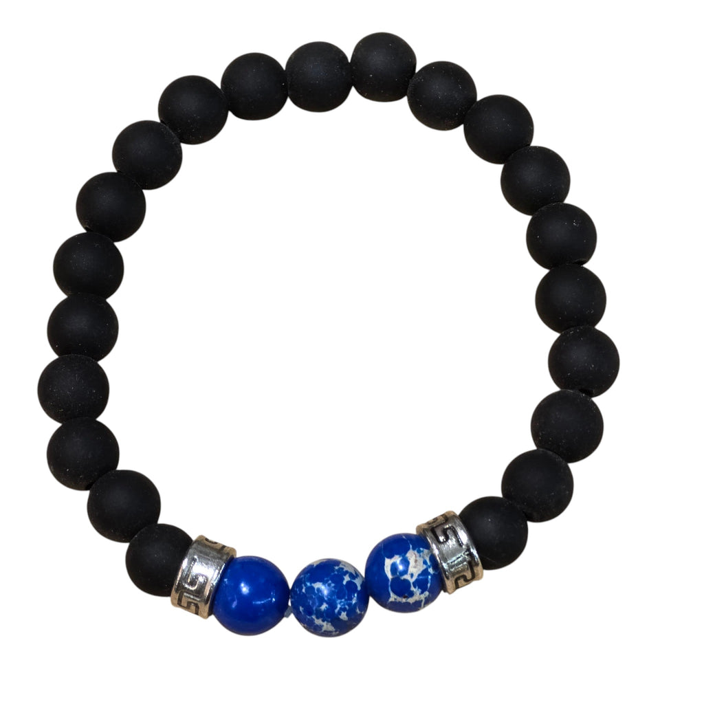 Black Beads Accented by Imperial Blue Jasper Stone Beaded Bracelet