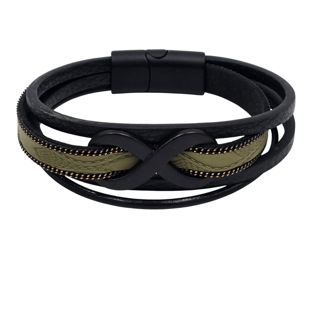 Genuine Leather Black Infinity Braided Magnetic Bracelet with Metal Clasp