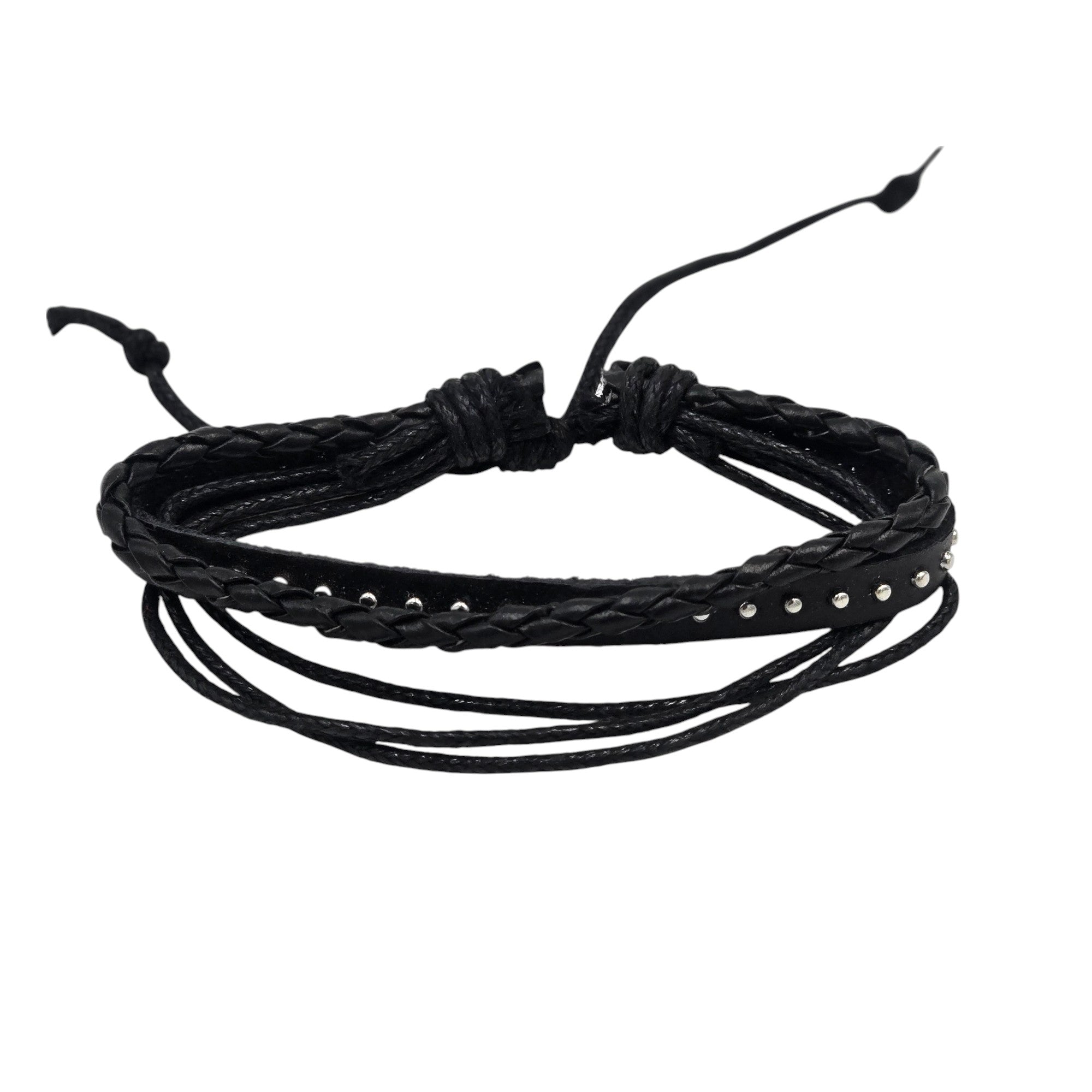 Hand-Woven Twine & Genuine Leather Adjustable Bracelet