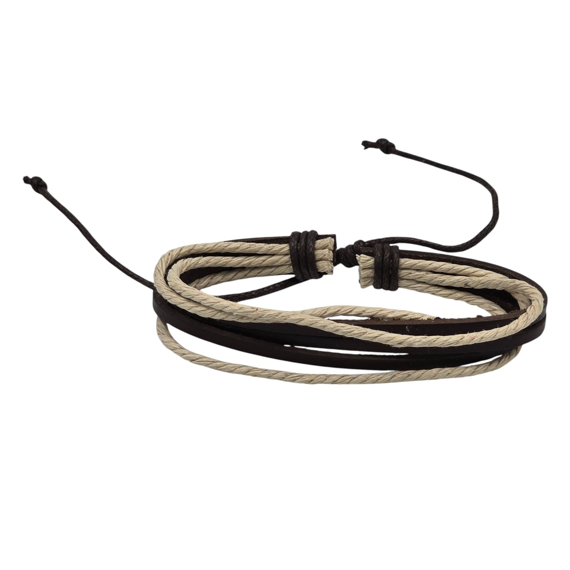 Hand-Woven Twine & Genuine Leather Adjustable Bracelet