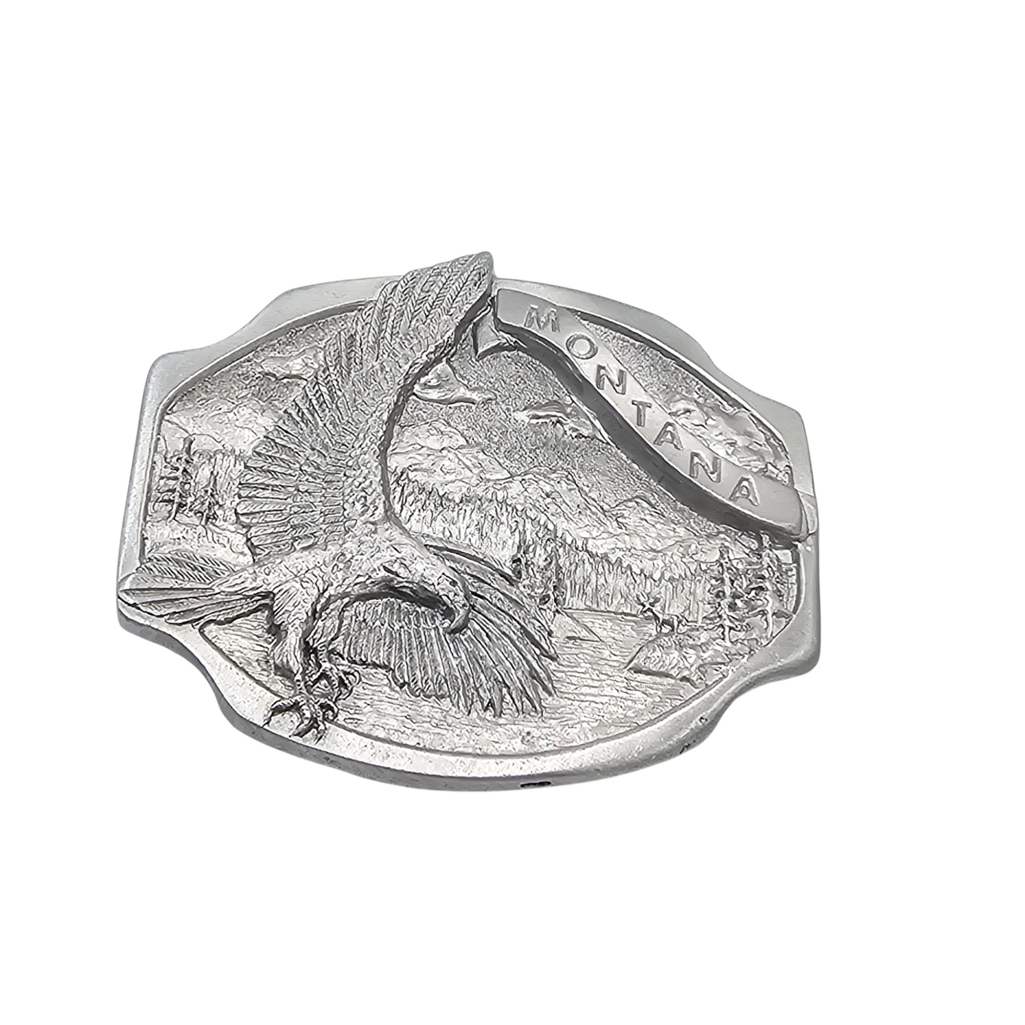 Pewter Belt Buckle Featuring a Montana Banner & Flying Eagle #5890