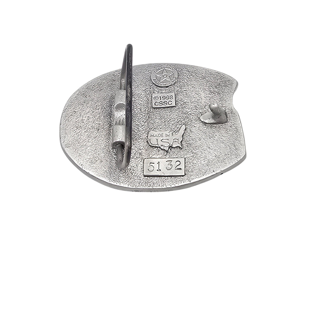Pewter Belt Buckle Featuring Horses Circled by a Horseshoe #5132