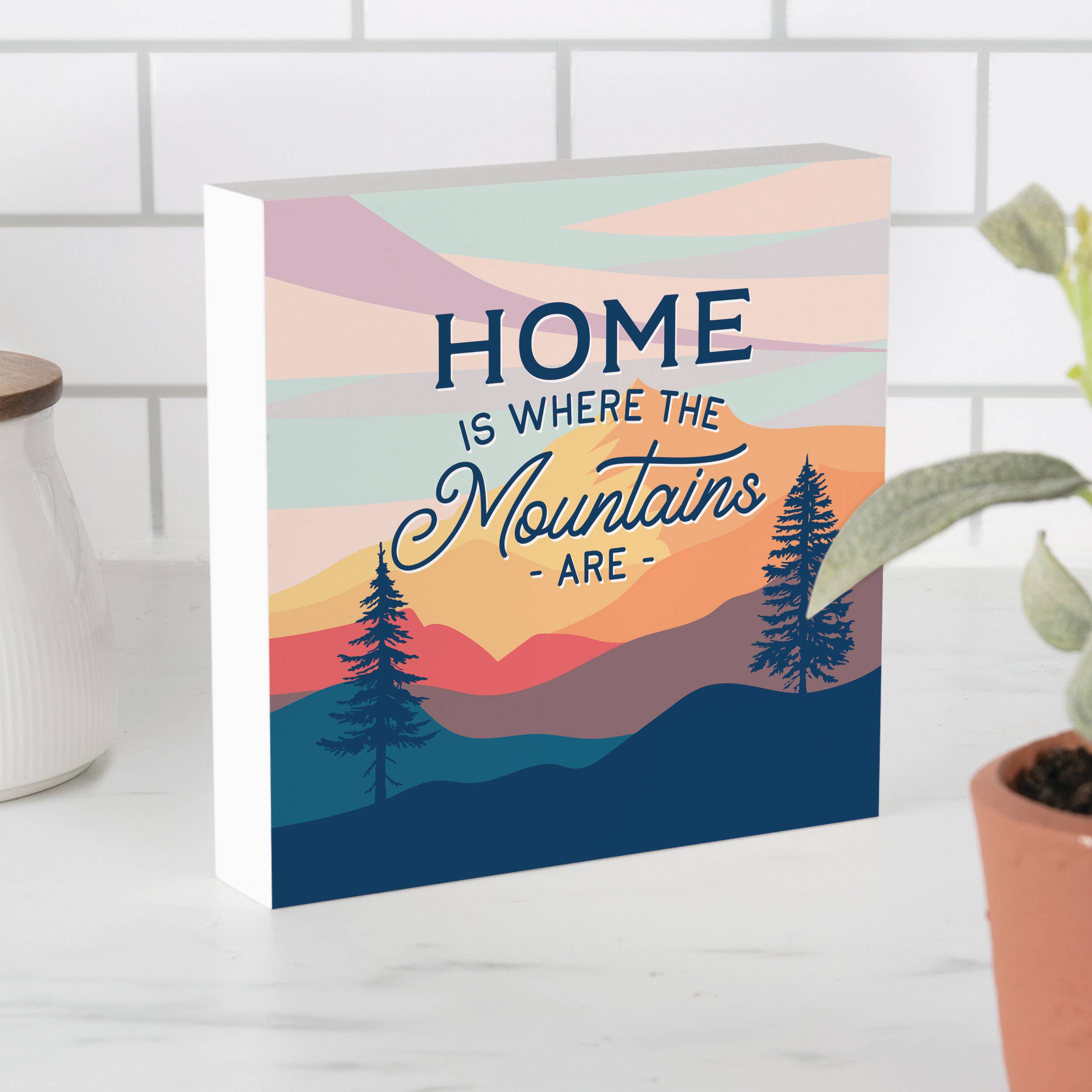 Home Is Where The Mountains Are Wood Block Décor