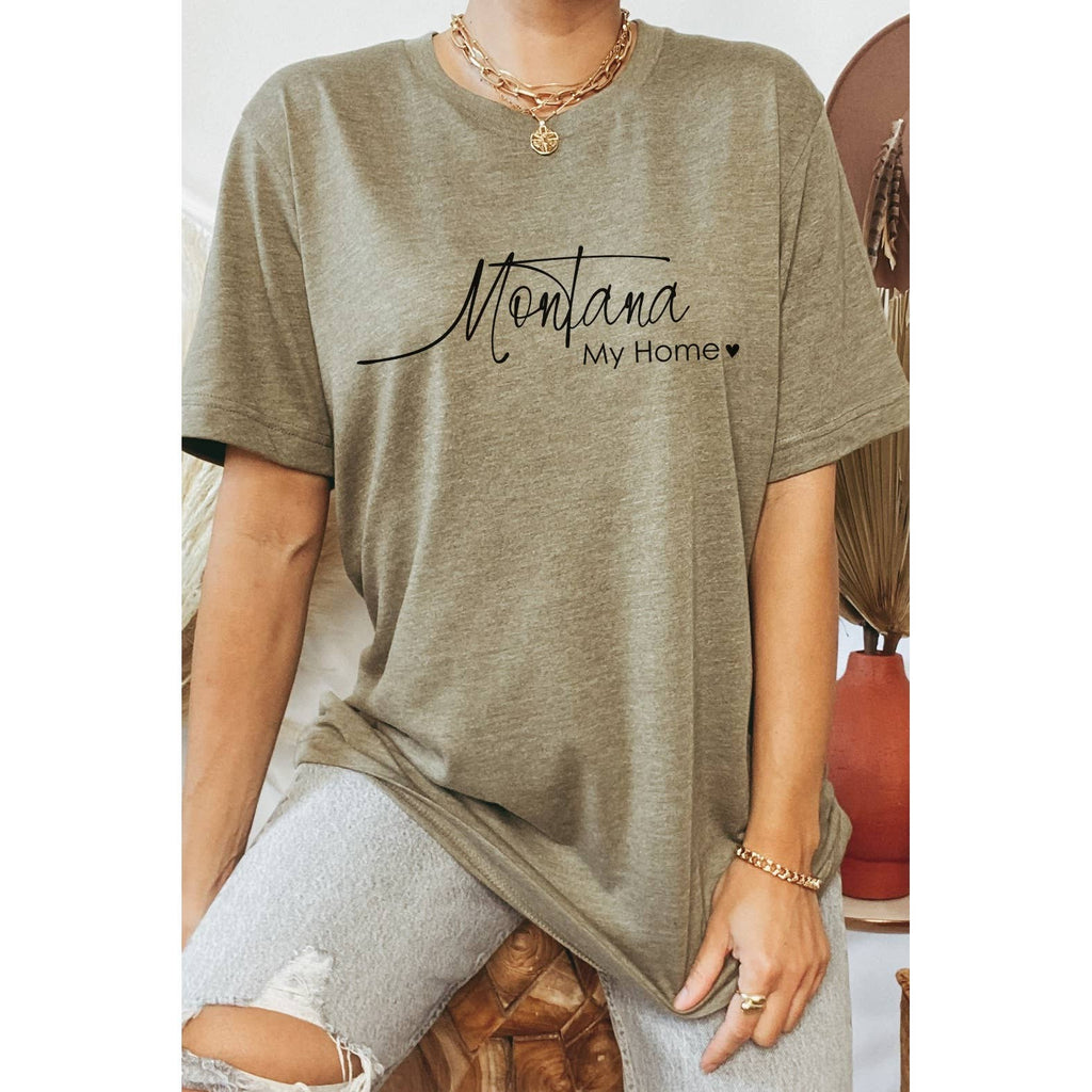 Small Montana My Home Tee Shirt - Olive