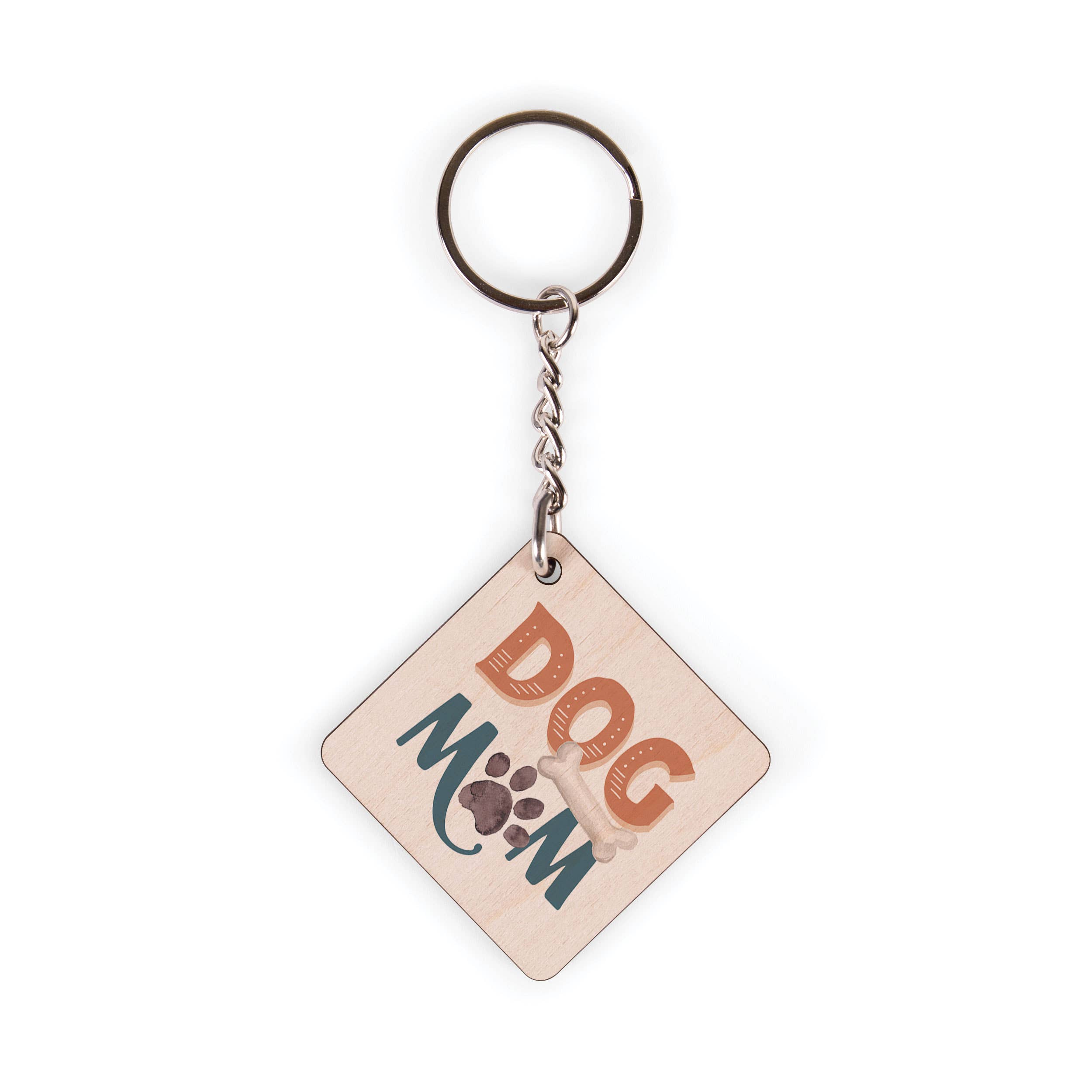 Dog Mom Maple Veneer Keychain