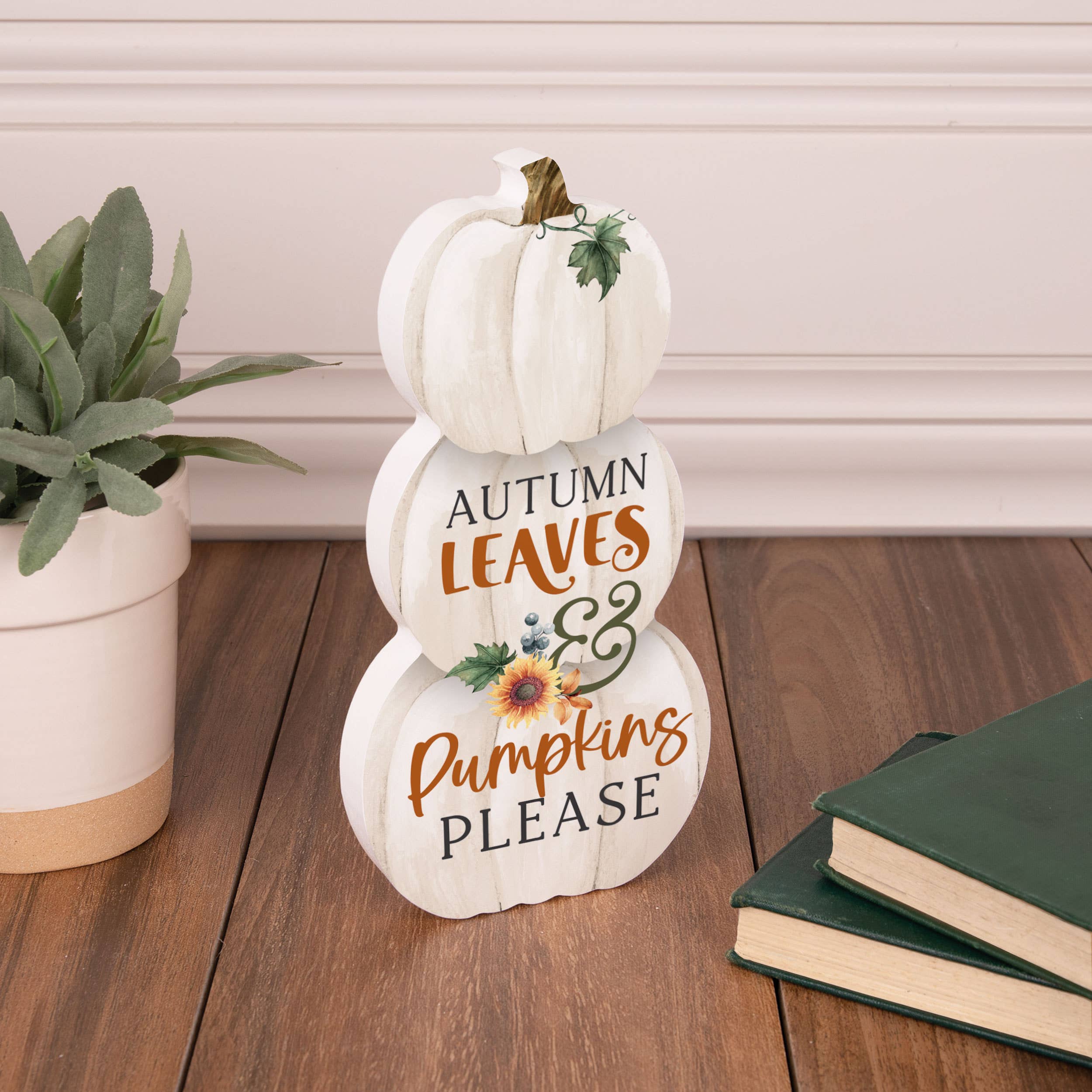 Autumn Leaves And Pumpkins Please Shape Wood Décor