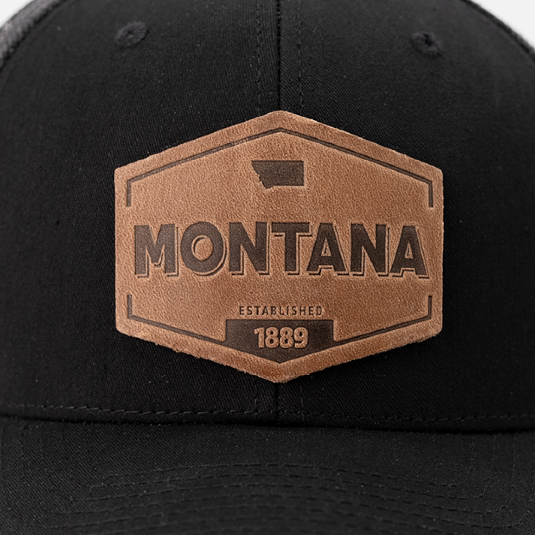 Montana Established Hat | Leather Patch Trucker Hat: Black