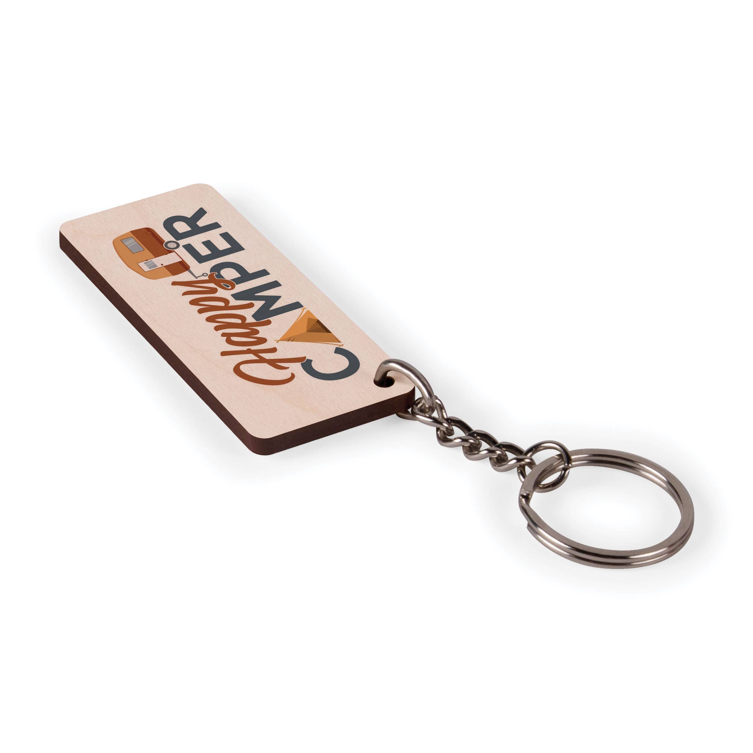 Happy Camper Maple Veneer Keychain