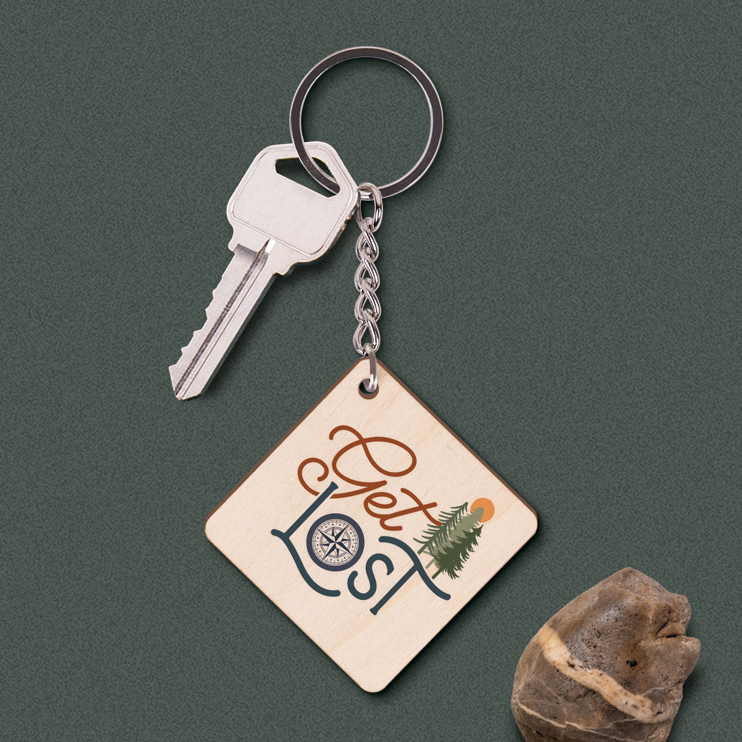 Get Lost Maple Veneer Keychain
