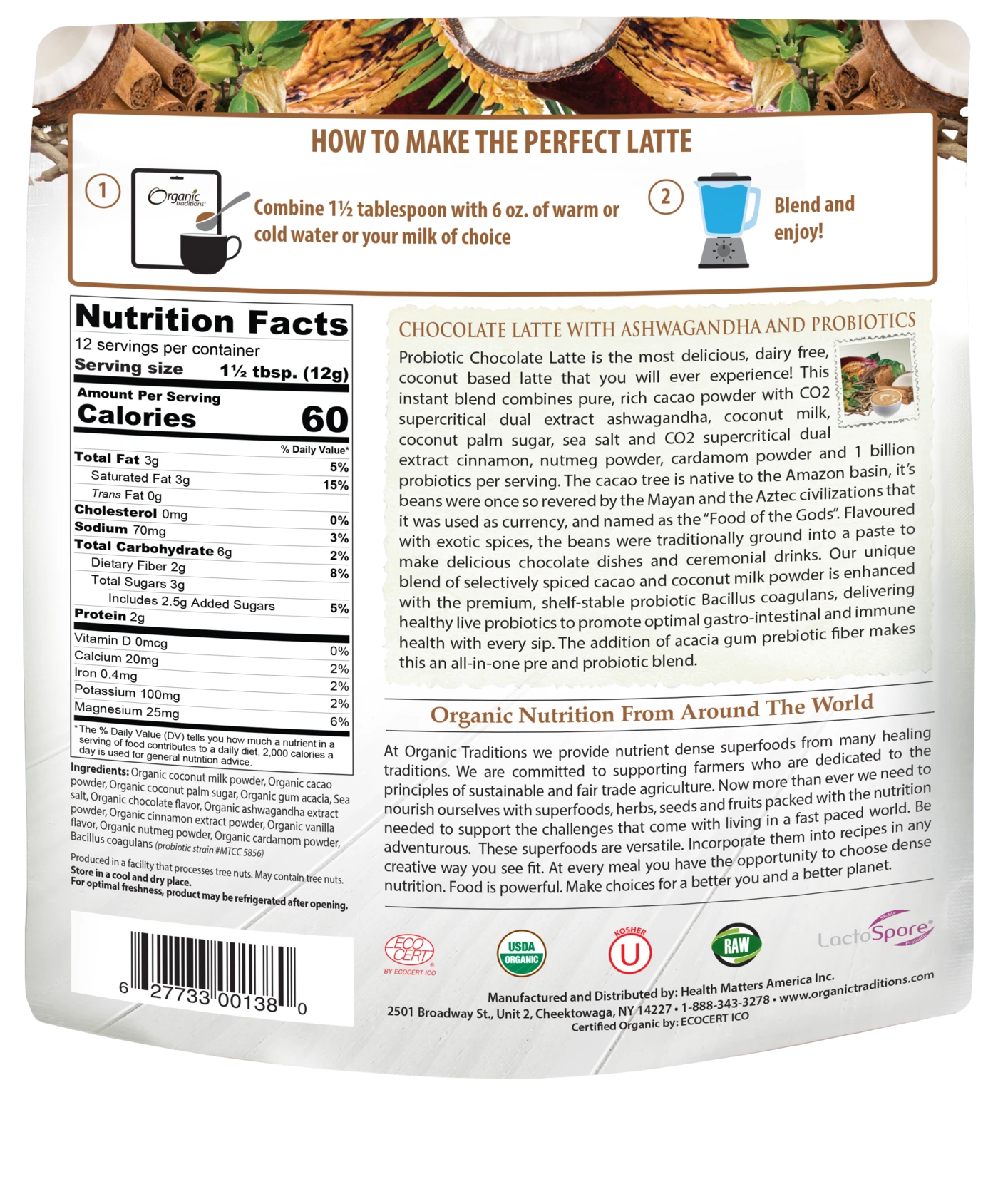 Organic Traditions- Chocolate Latte with Probiotics