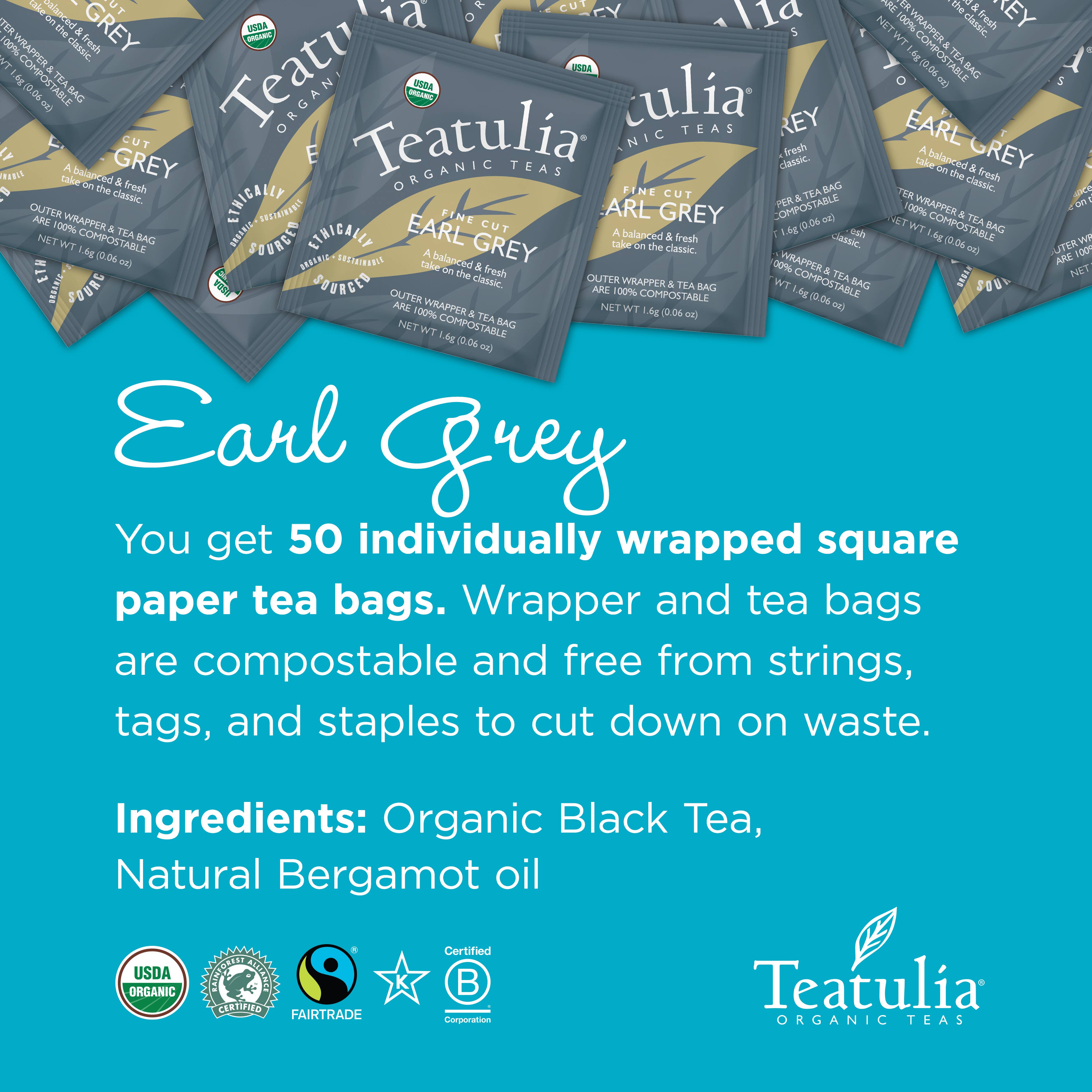 Earl Grey Wrapped Organic Square Tea Bag
