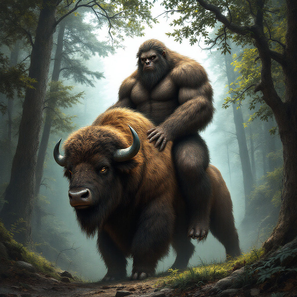 Bigfoot Riding a Bison
