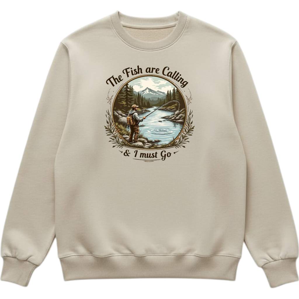 The Fish are Calling - Tan crewneck Sweatshirt