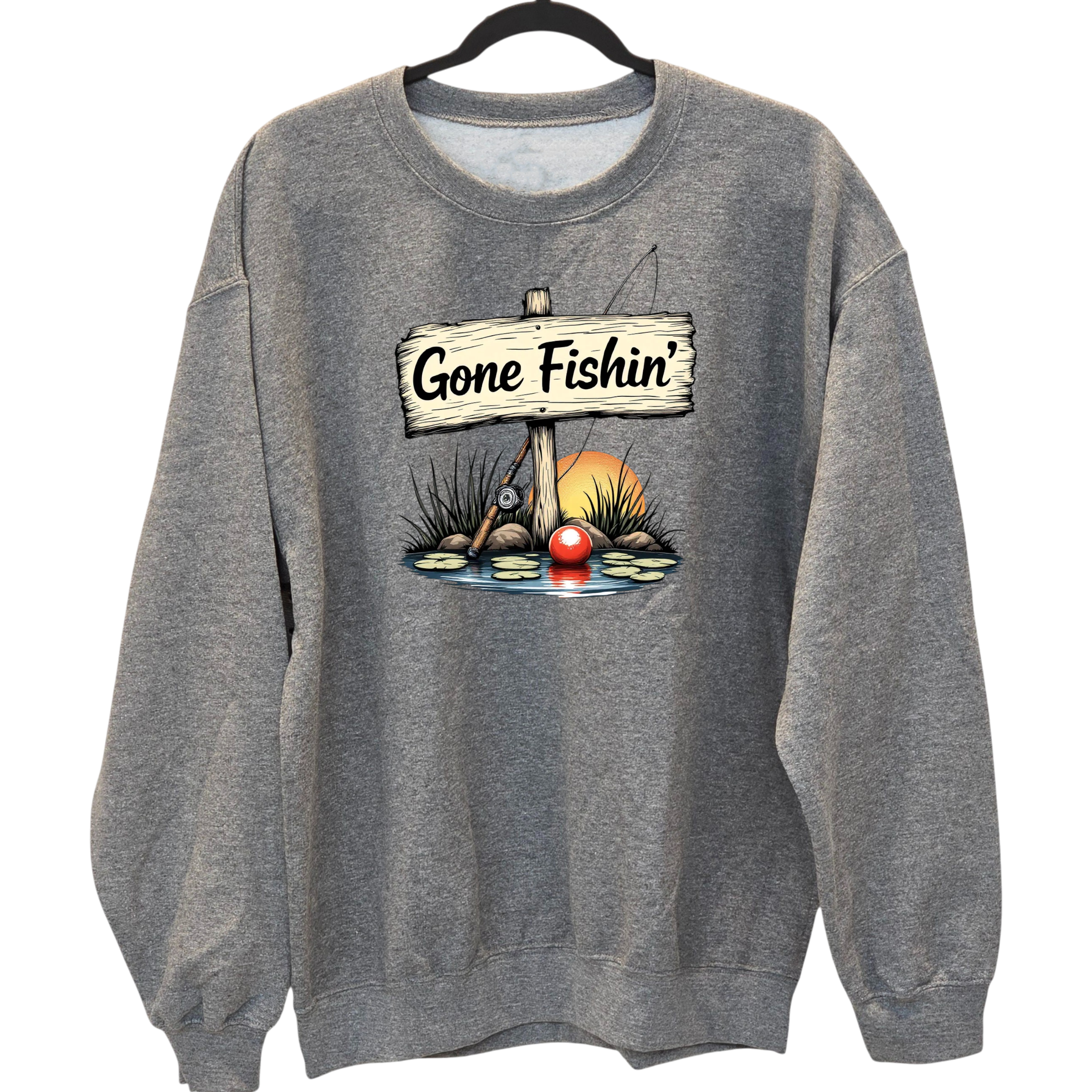 Gone Fishin' - Gray crewneck Sweatshirt