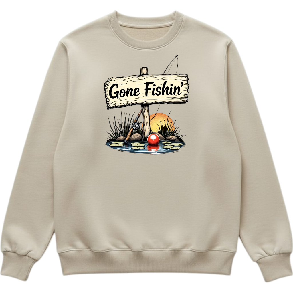 Gone Fishin' - Tan crewneck Sweatshirt