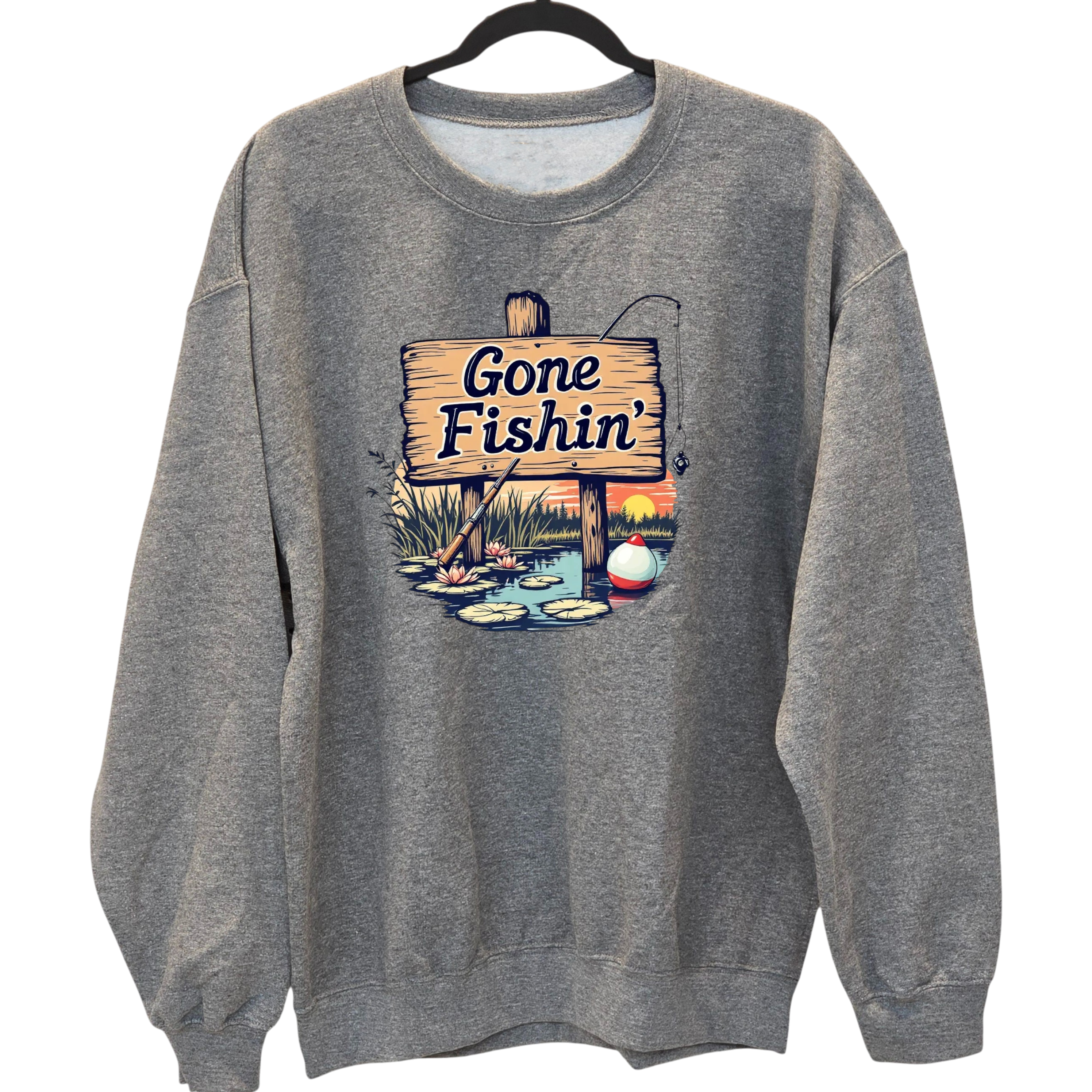 Gone Fishin' - Gray crewneck Sweatshirt