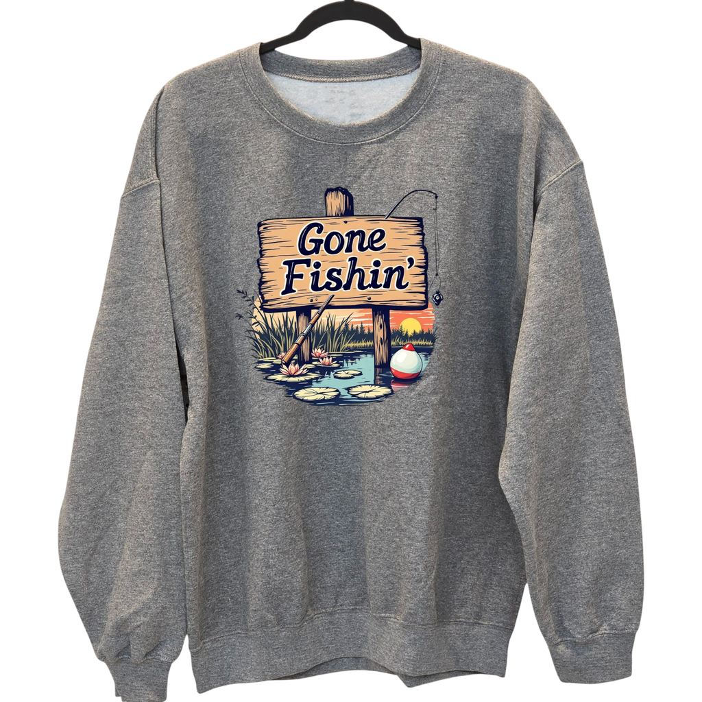 Gone Fishin' - Gray crewneck Sweatshirt