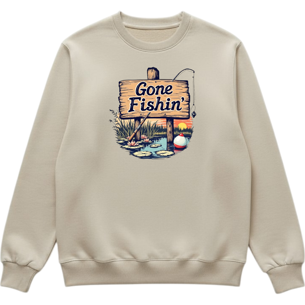 Gone Fishin' - Tan crewneck Sweatshirt