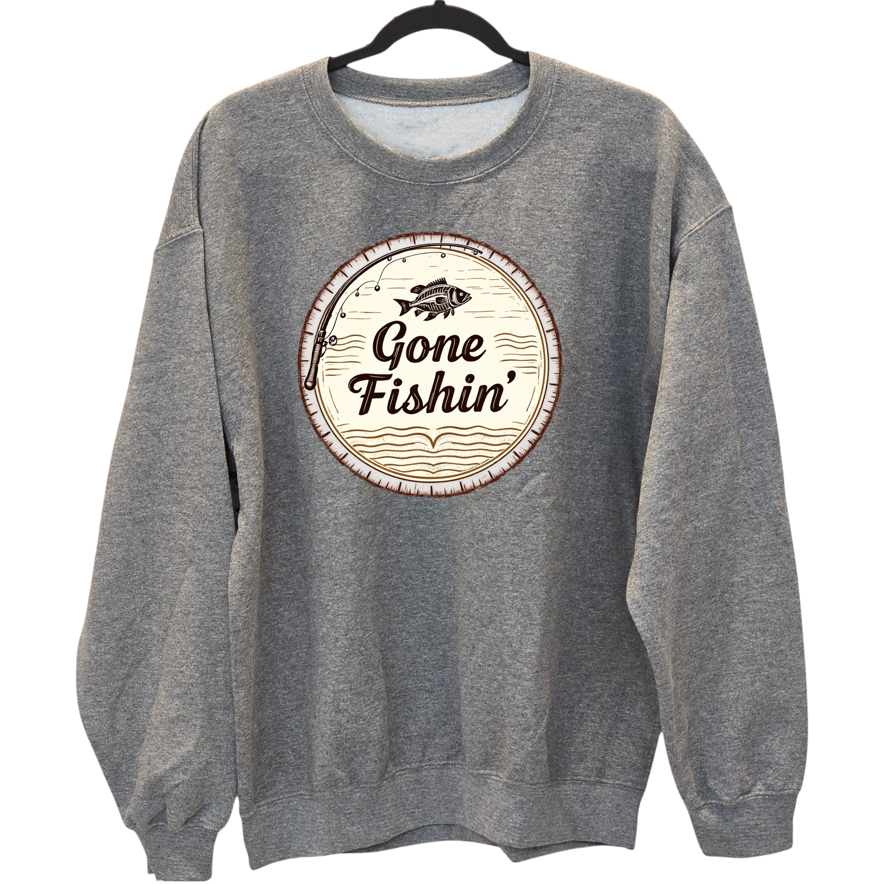 Gone Fishin' - Gray crewneck Sweatshirt