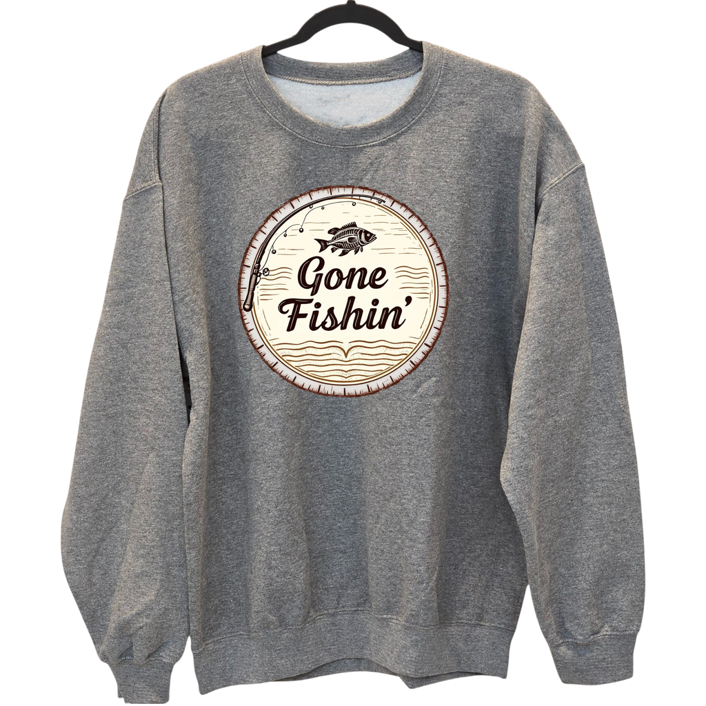 Gone Fishin' - Gray crewneck Sweatshirt
