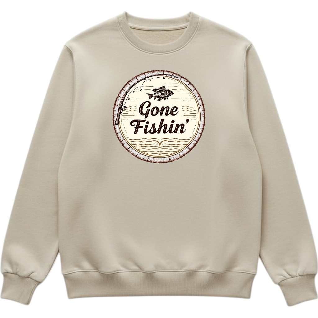 Gone Fishin' - Tan crewneck Sweatshirt