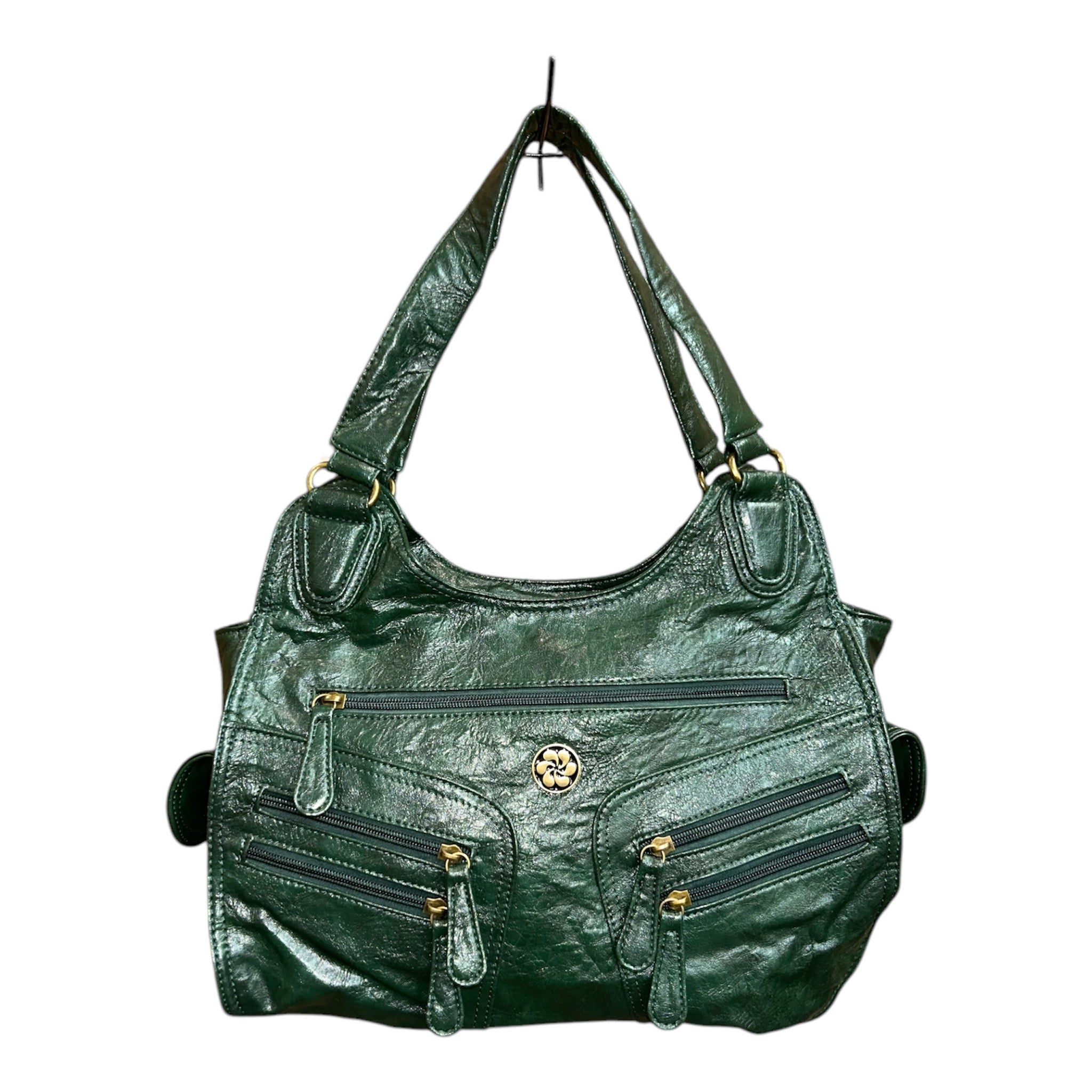 Washed PU Leather Handbag - Green