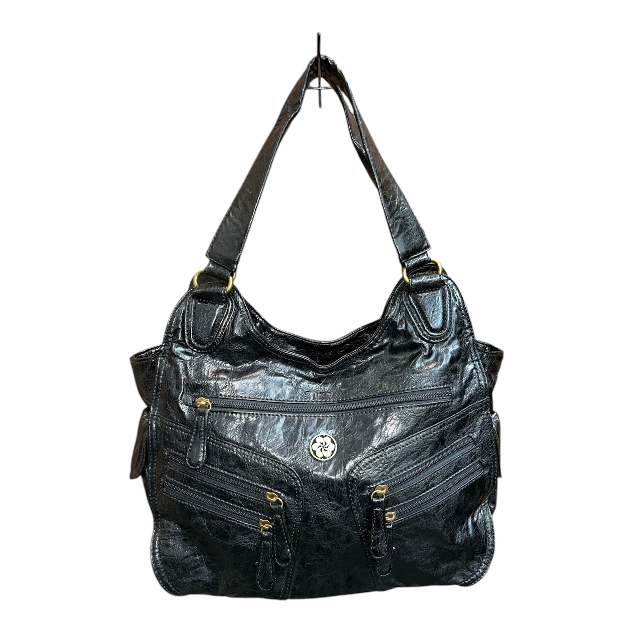 Washed PU Leather Handbag - Black