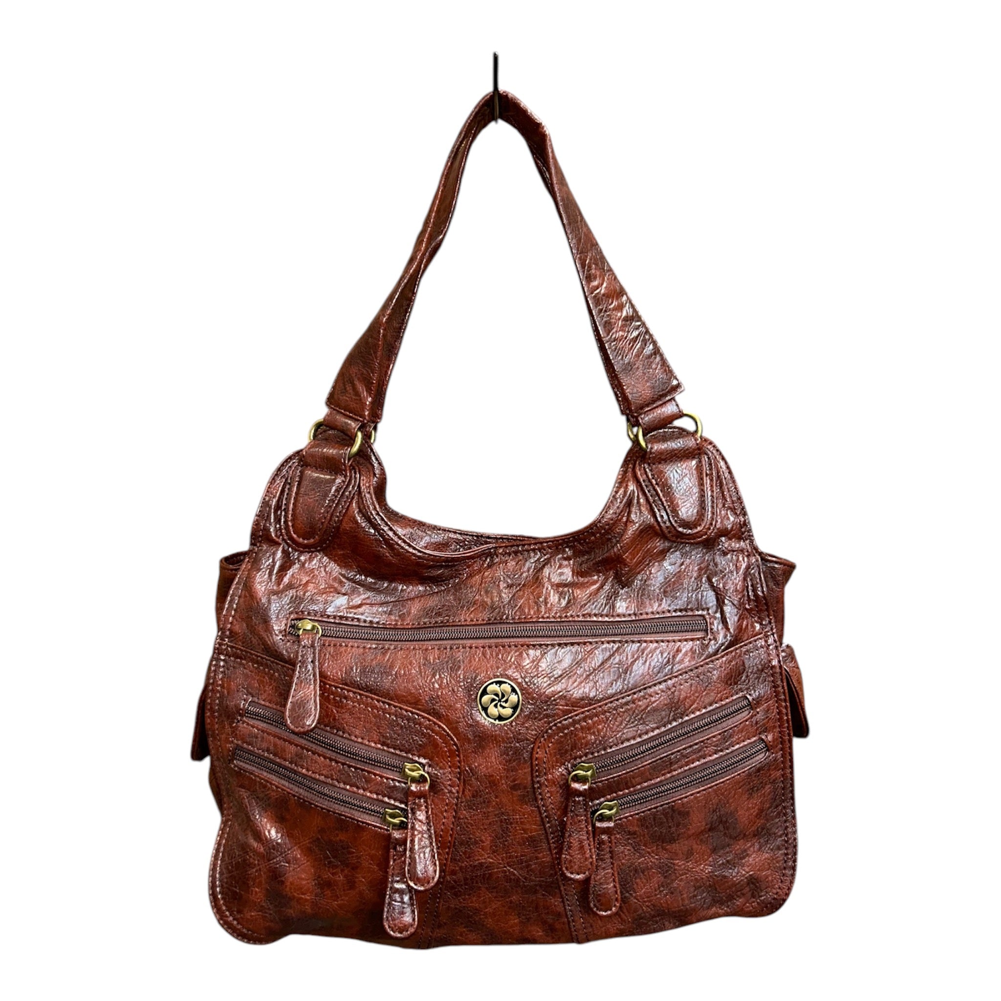 Washed pu Leather Handbag - Coffee