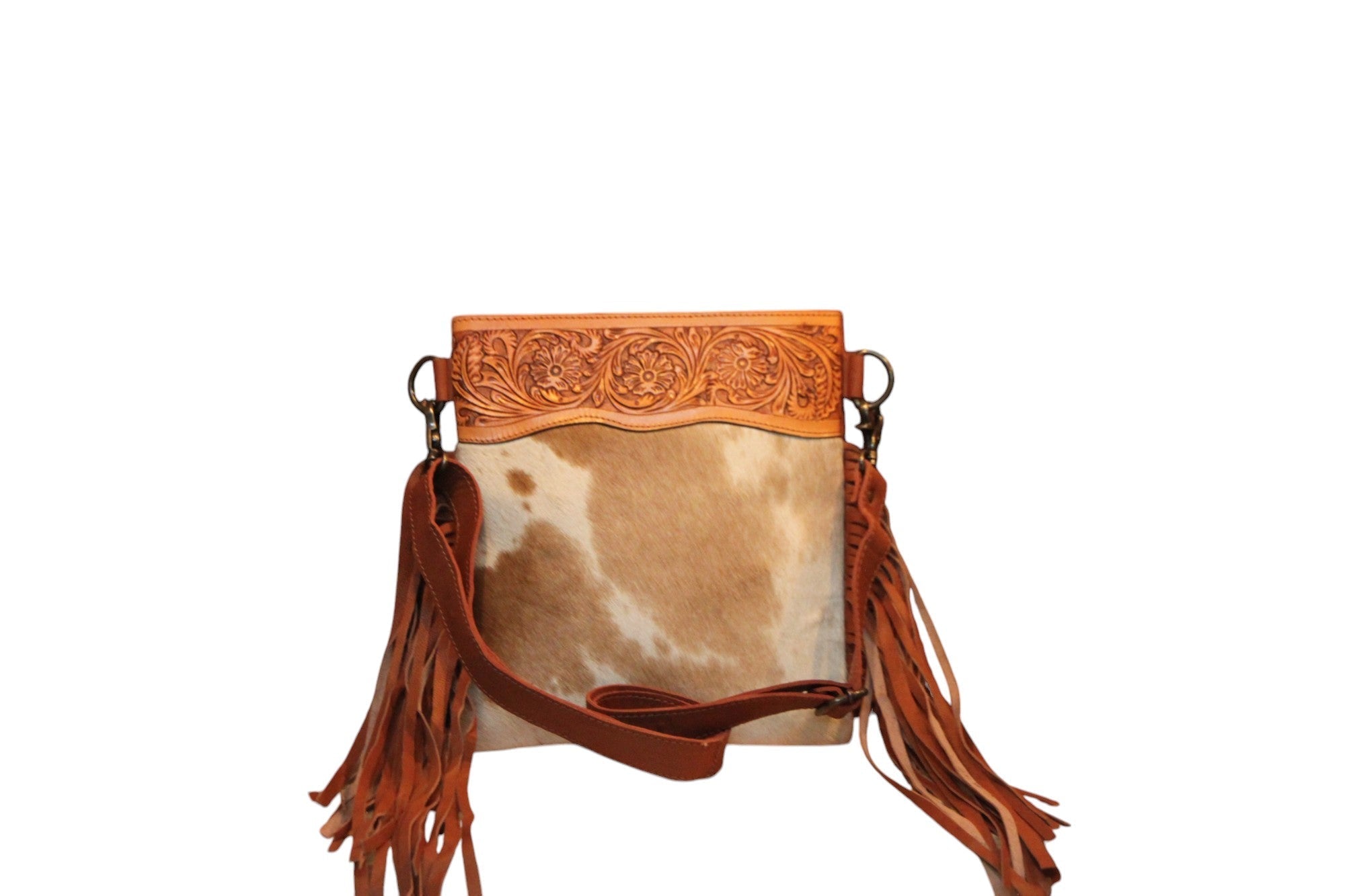 Montana Twist Genuine Leather Hair-On Handbag - Saddle Brown