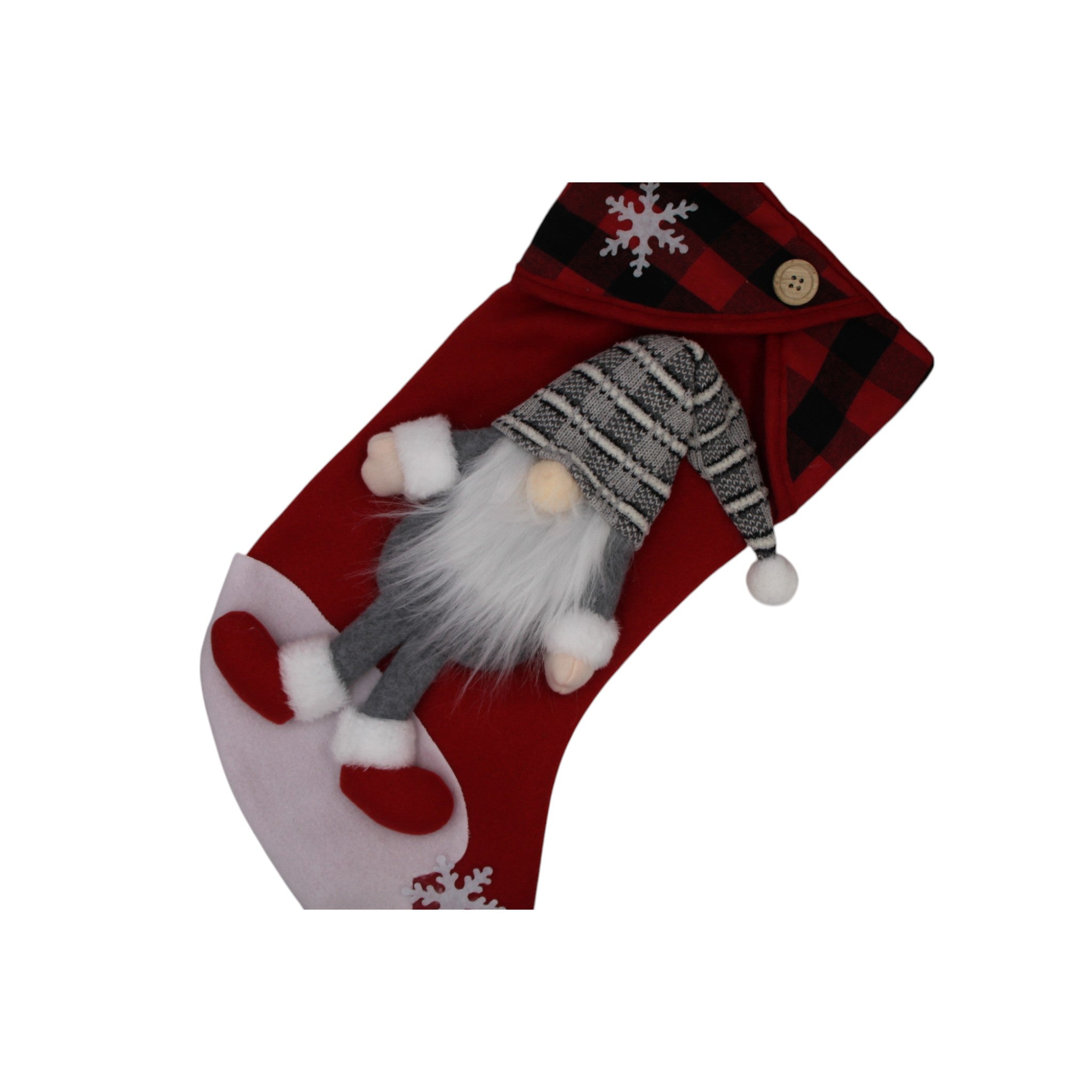 Plaid and Red Holiday Gnome Stocking