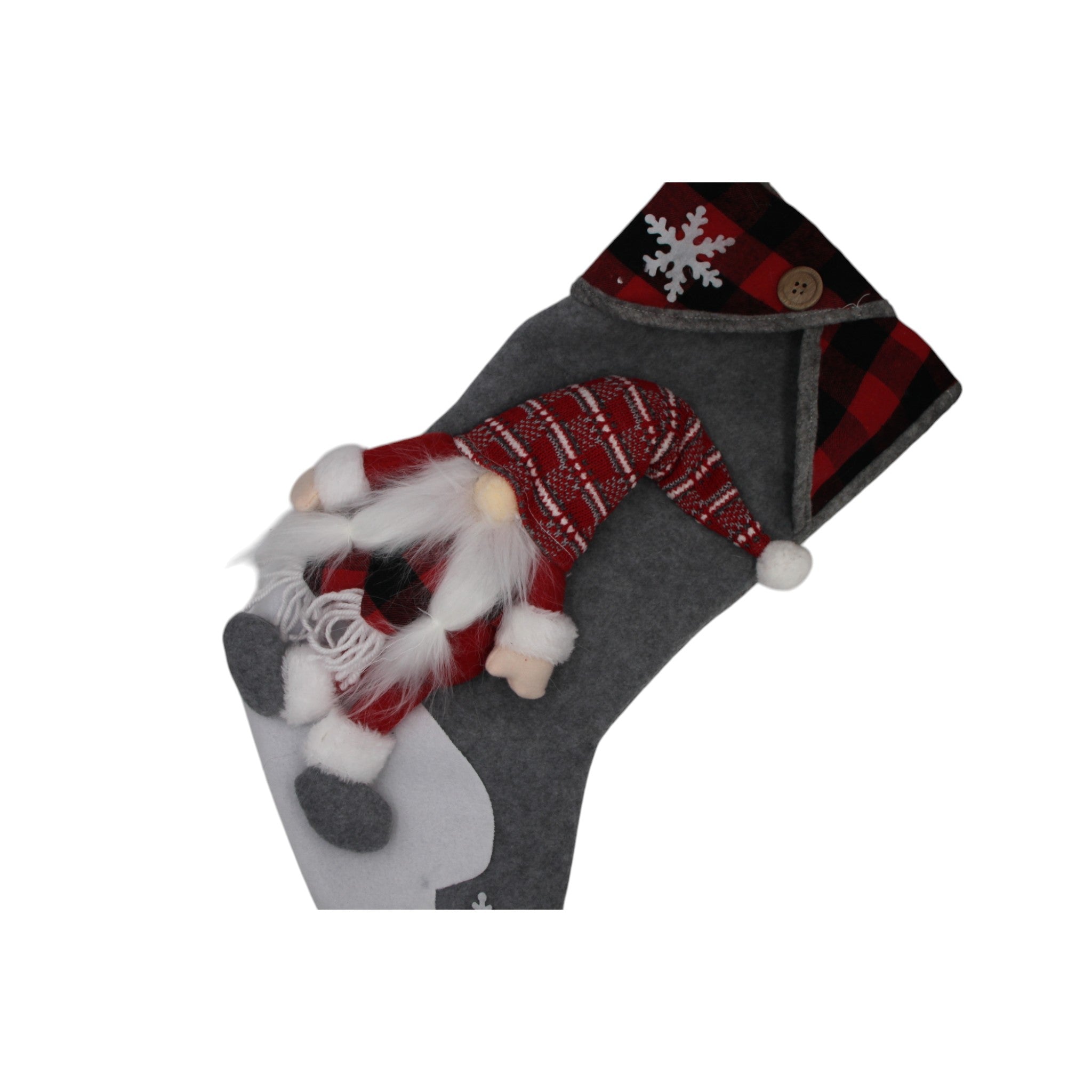 Plaid and Gray Holiday Gnome Stocking