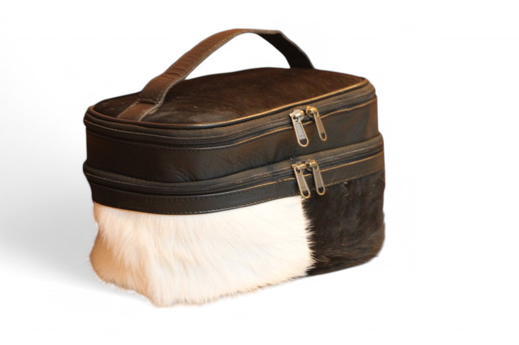 Montana Twist Genuine Leather Hair-on Zippered Makeup Case - Black